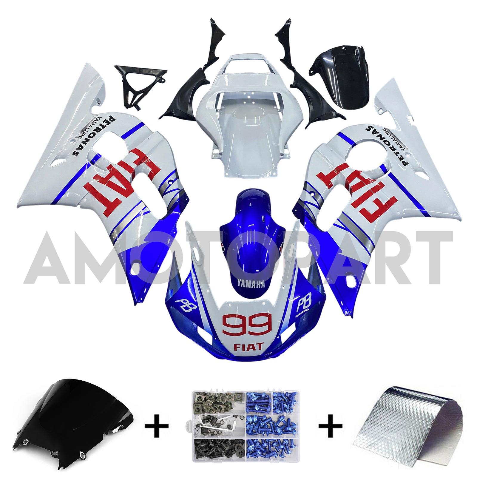 Amotopart Yamaha 1998-2002 YZF 600 R6 Blue Mix White Fairing Kit