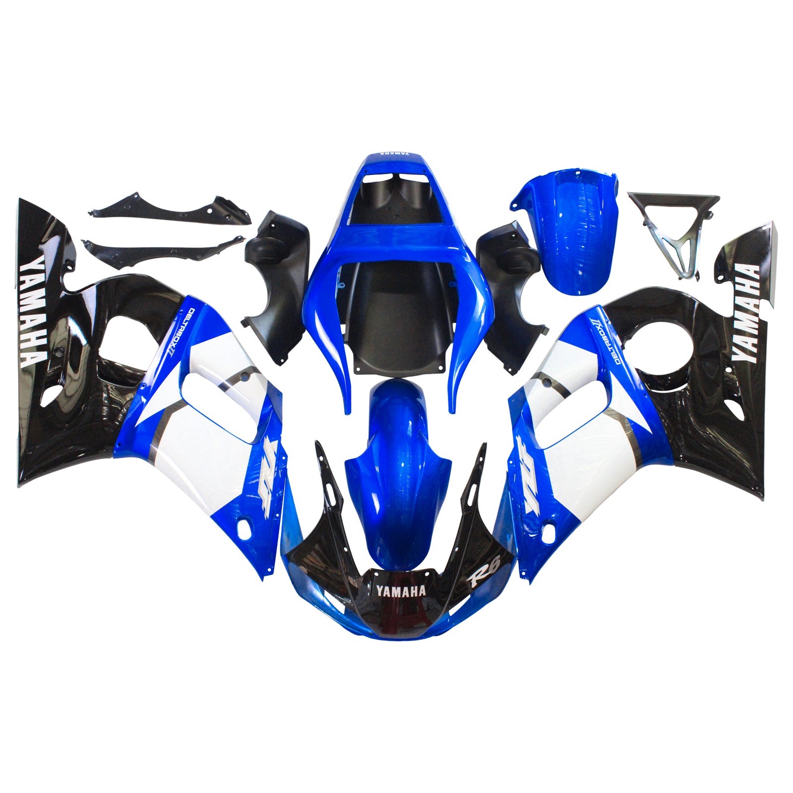 Amotopart Yamaha 1998-2002 YZF 600 R6 Kit de carenado negro mezclado azul