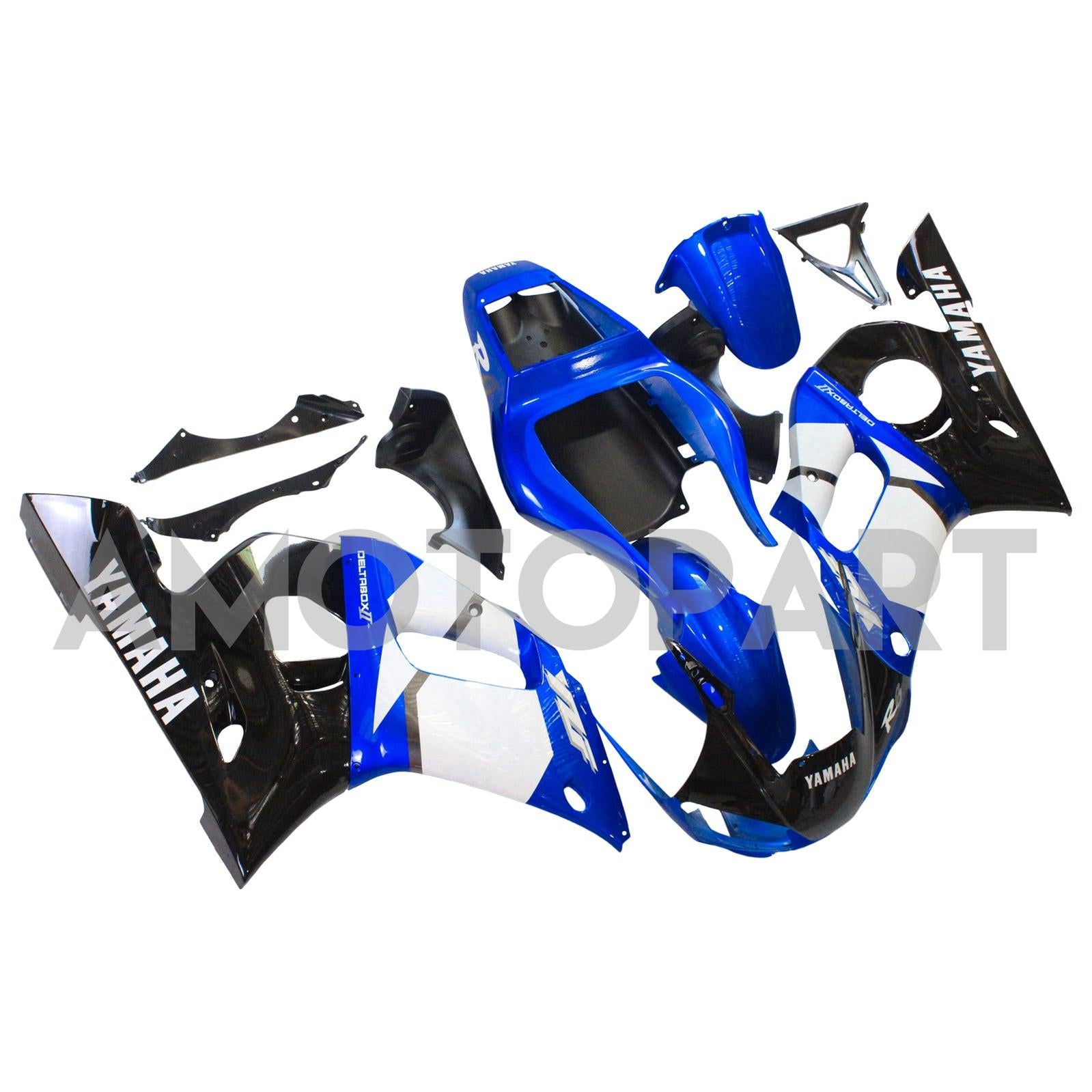Amotopart Yamaha 1998-2002 YZF 600 R6 Schwarzer Mix Blue Fairing Kit