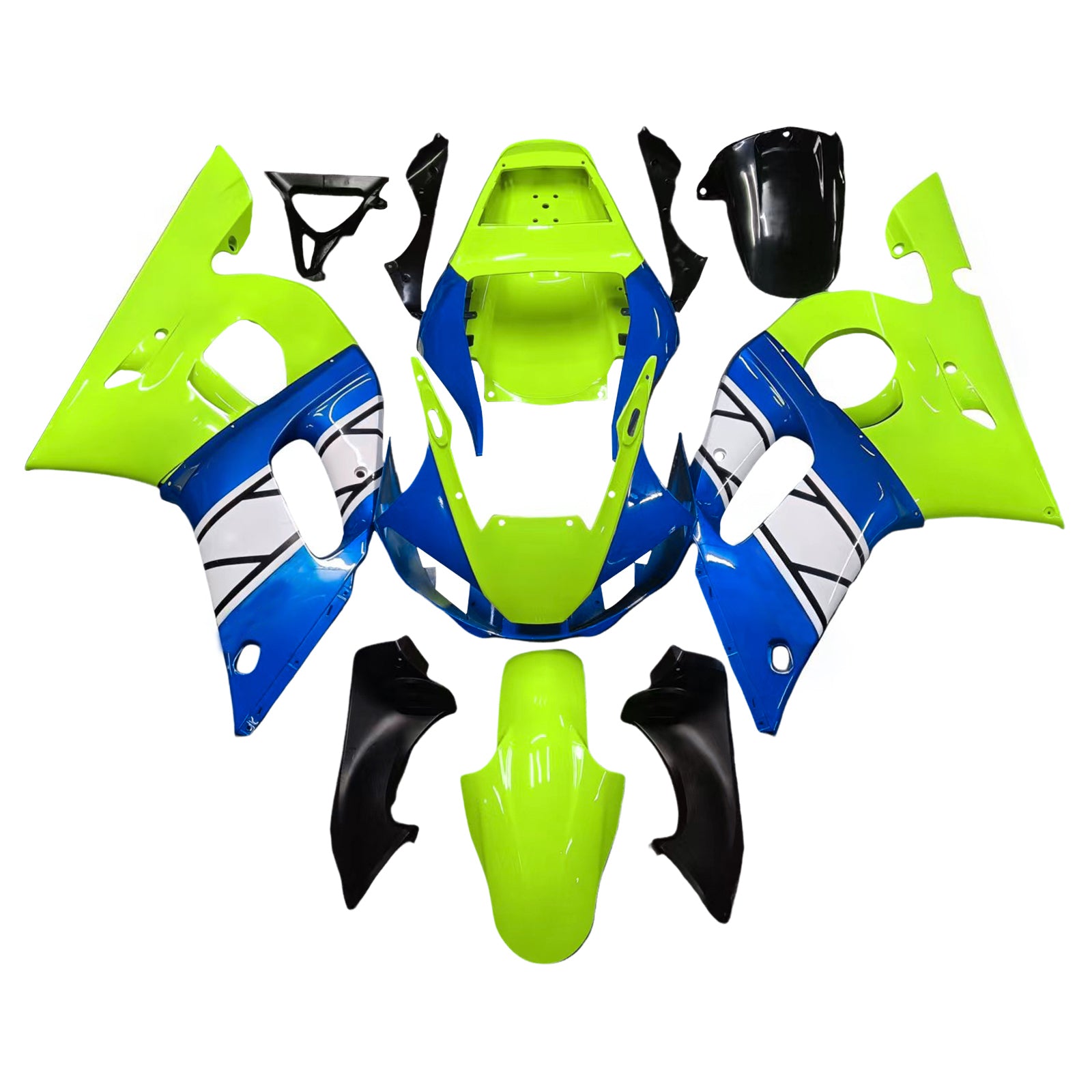 Amotopart Yamaha 1998-2002 YZF 600 R6 Blu Con Kit Carena Giallo Fluorescente