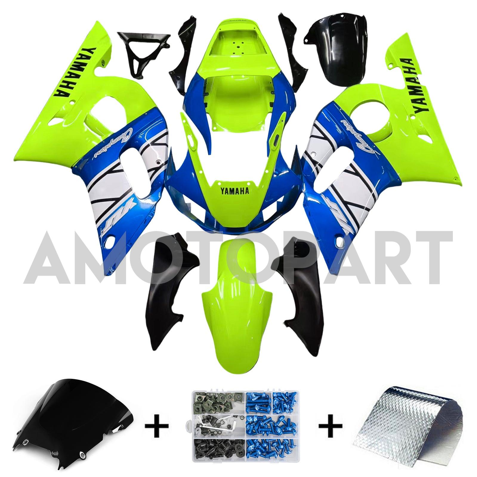 Amotopart Yamaha 1998-2002 YZF 600 R6 Blau mit fluoreszierendem Gelbverkleidungskit