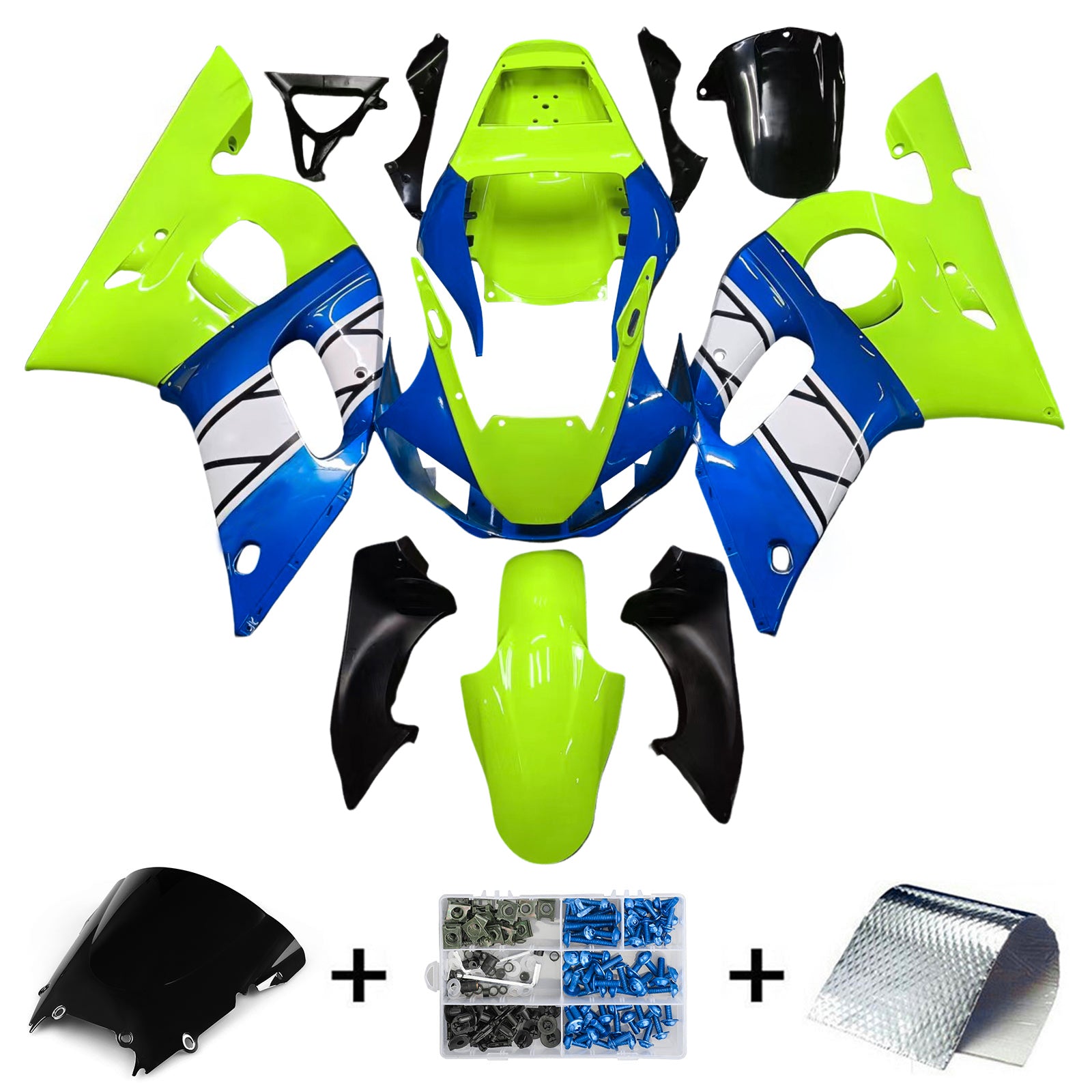 Amotopart Yamaha 1998-2002 YZF 600 R6 Blu Con Kit Carena Giallo Fluorescente