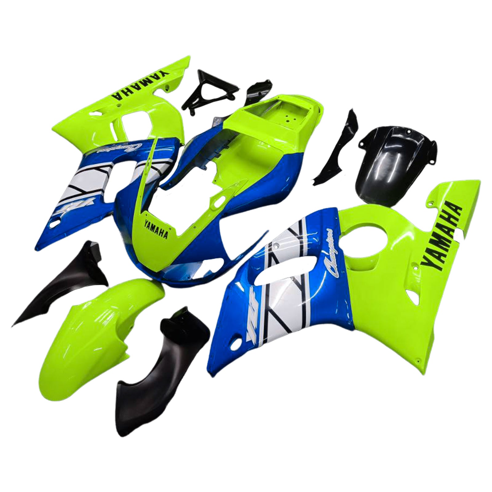 Amotopart Yamaha 1998-2002 YZF 600 R6 Bleu avec kit de carénage jaune fluo