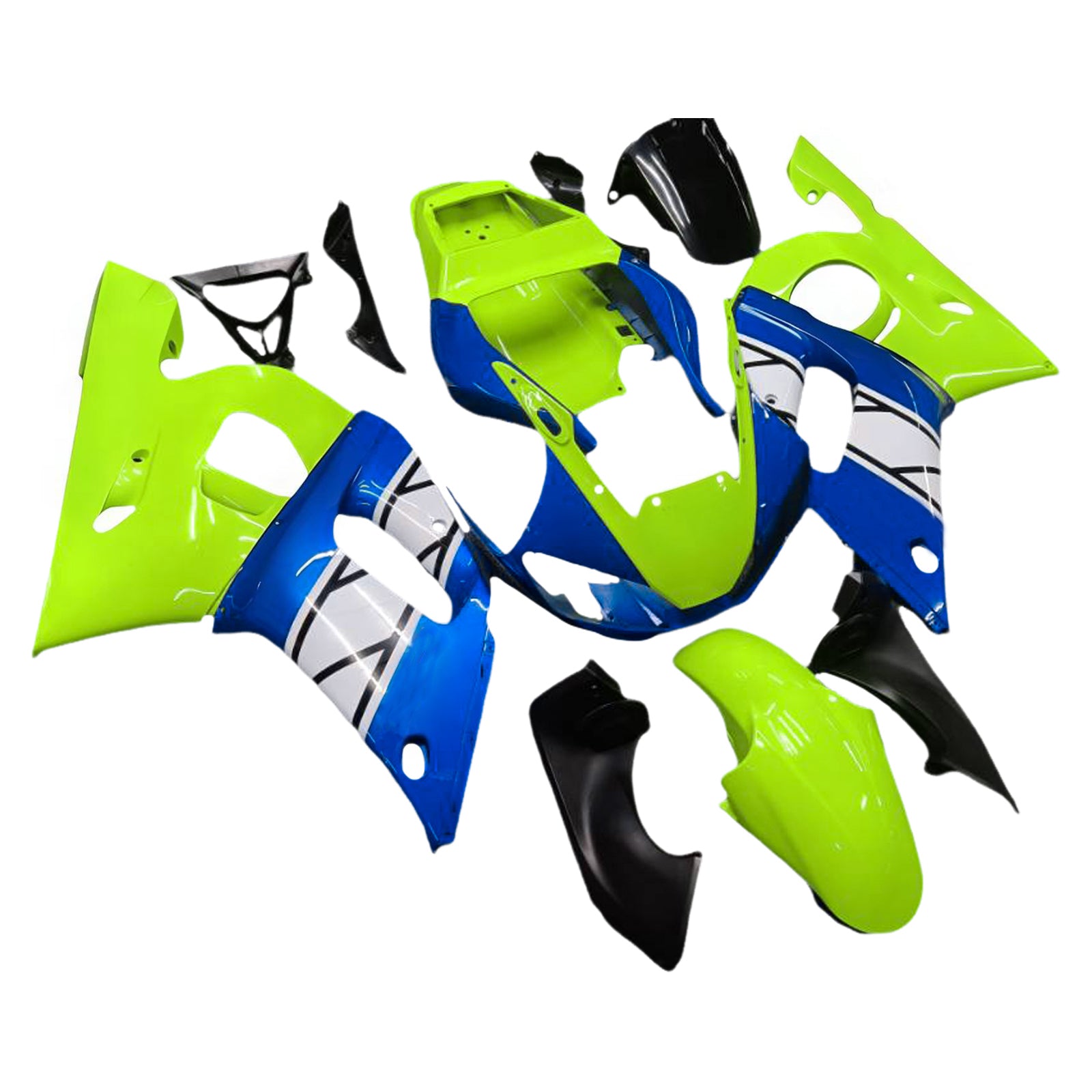 Amotopart Yamaha 1998-2002 YZF 600 R6 Blue com kit de carenagem amarelo fluorescente