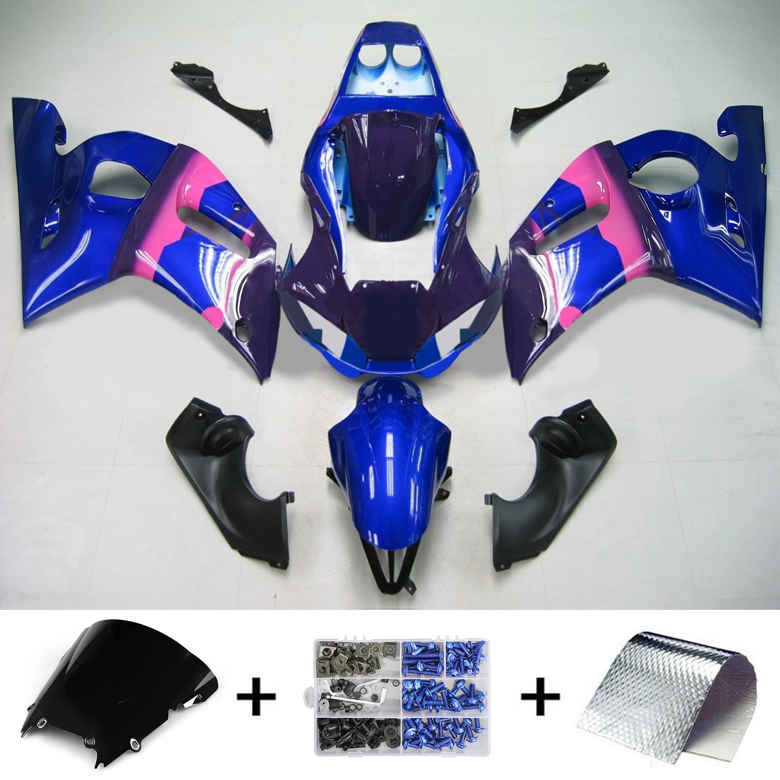 Amotopart Yamaha 1998-2002 YZF 600 R6 blauw roze kuipset