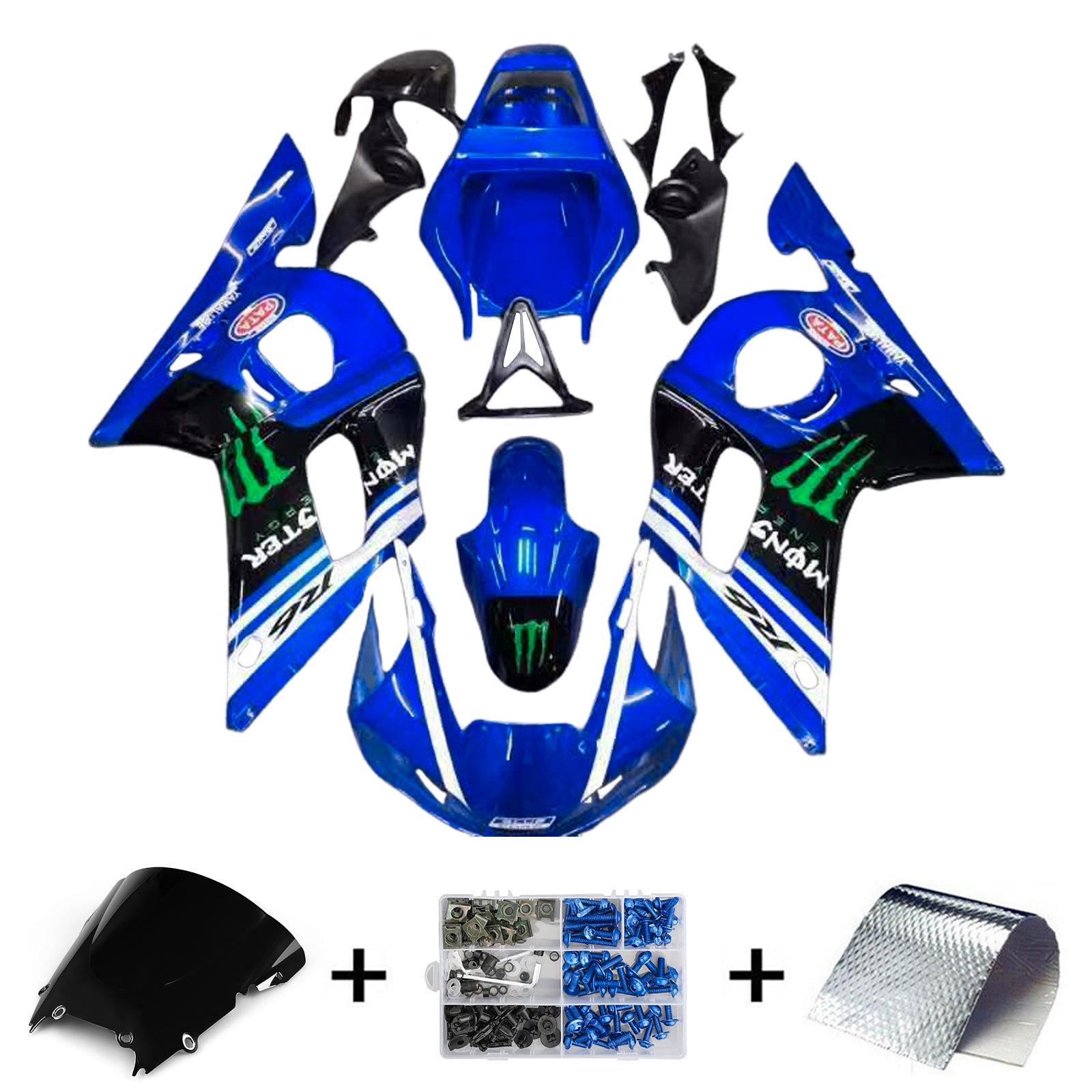 Amotopart Yamaha 1998-2002 YZF 600 R6 Kit de carenado de garra azul negro