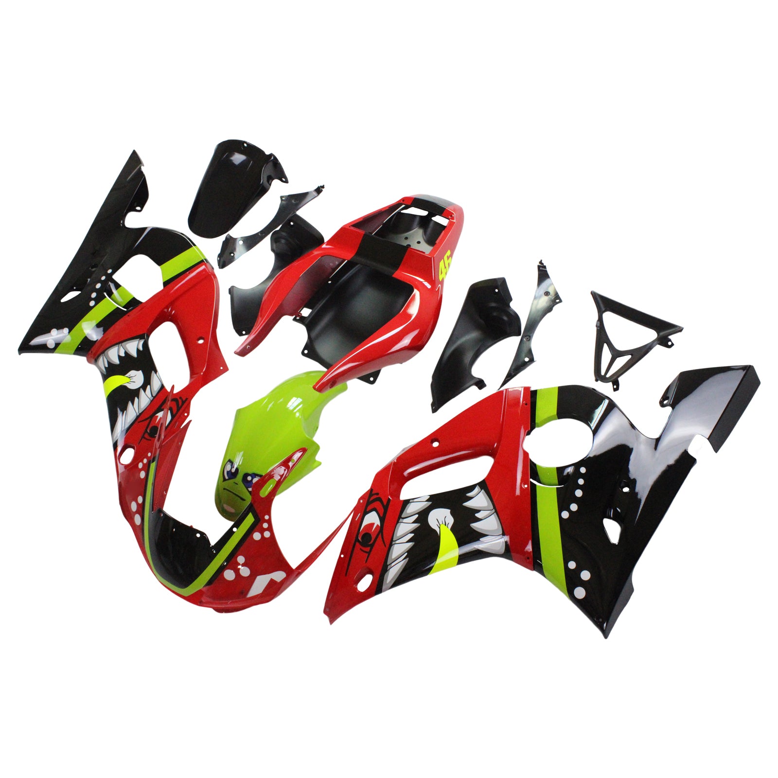 Amotopart 1998-2002 YZF 600 R6 Yamaha Red & Green Shark Tands Fairing Kit
