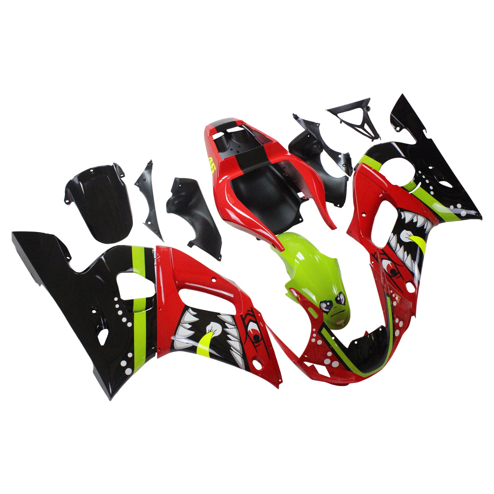 Amotopart 1998-2002 YZF 600 R6 Yamaha Red & Green Shark Tands Fairing Kit