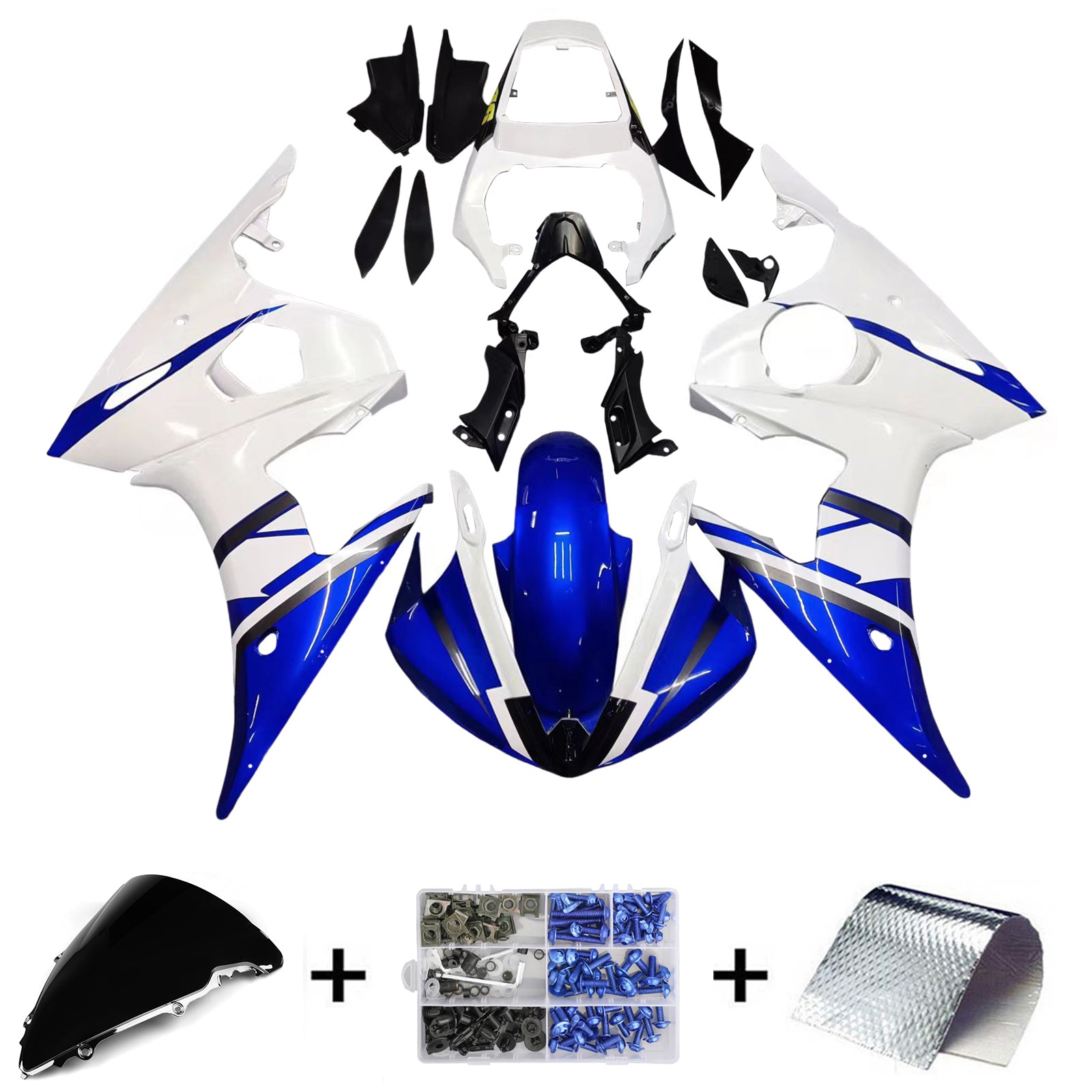 Amotopart 2003-2004 Yamaha R6 & 2006-2009 YZF R6S Fairing White Multi Color Kit