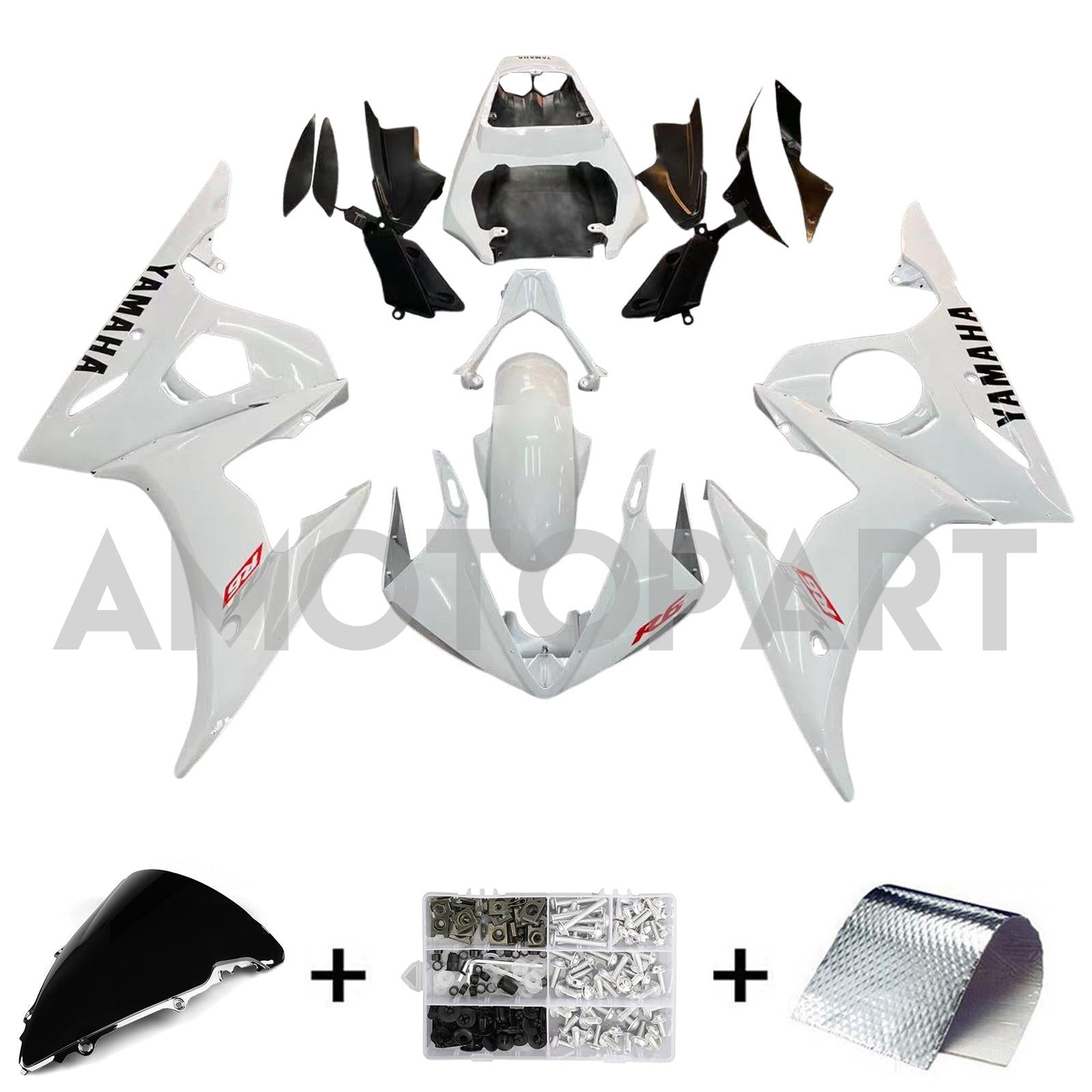 Amotopart 2003-2004 Yamaha R6 & 2006-2009 YZF R6S Fairing White Kit