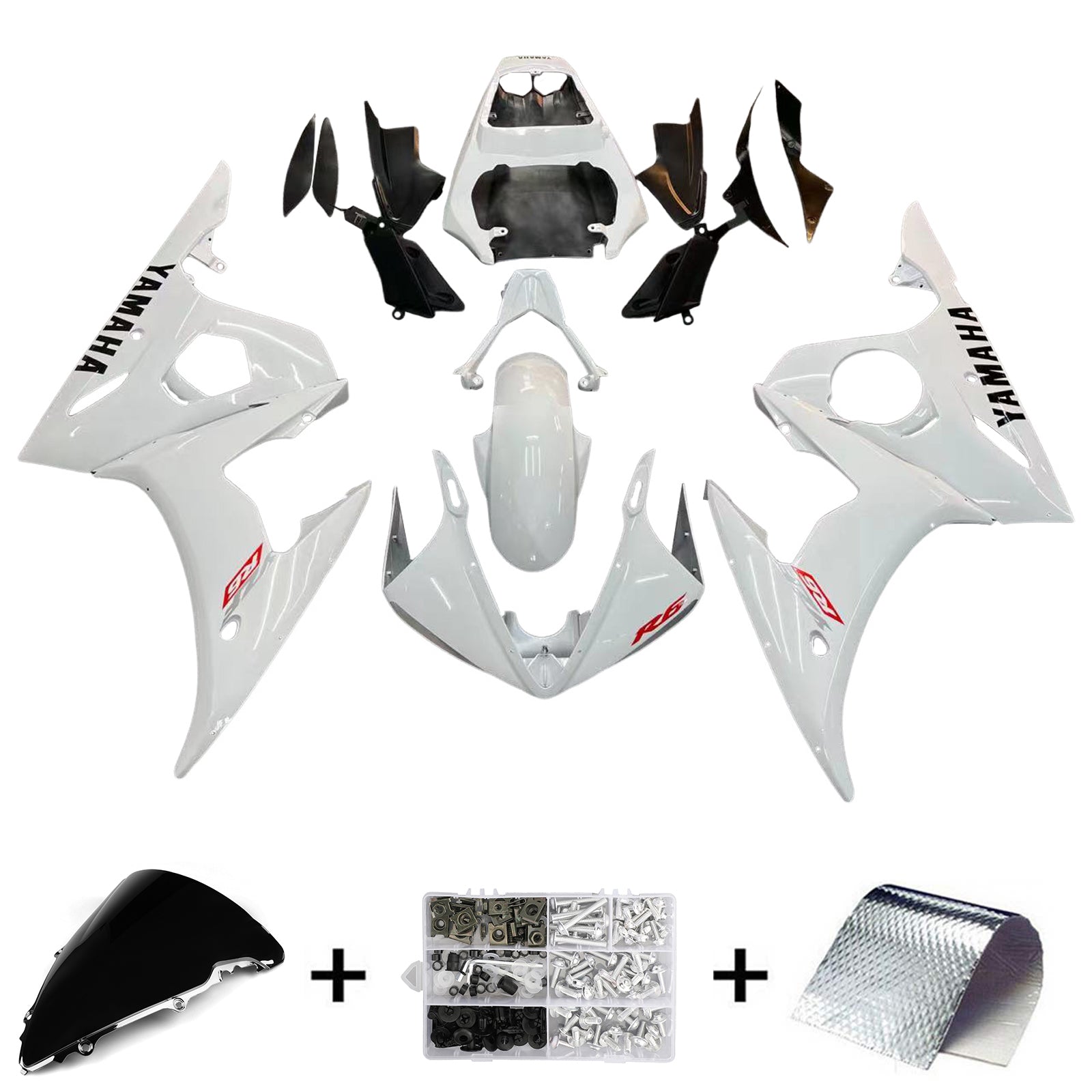 Amotopart Kit de carénage blanc Yamaha R6 2003-2004 et YZF R6S 2006-2009