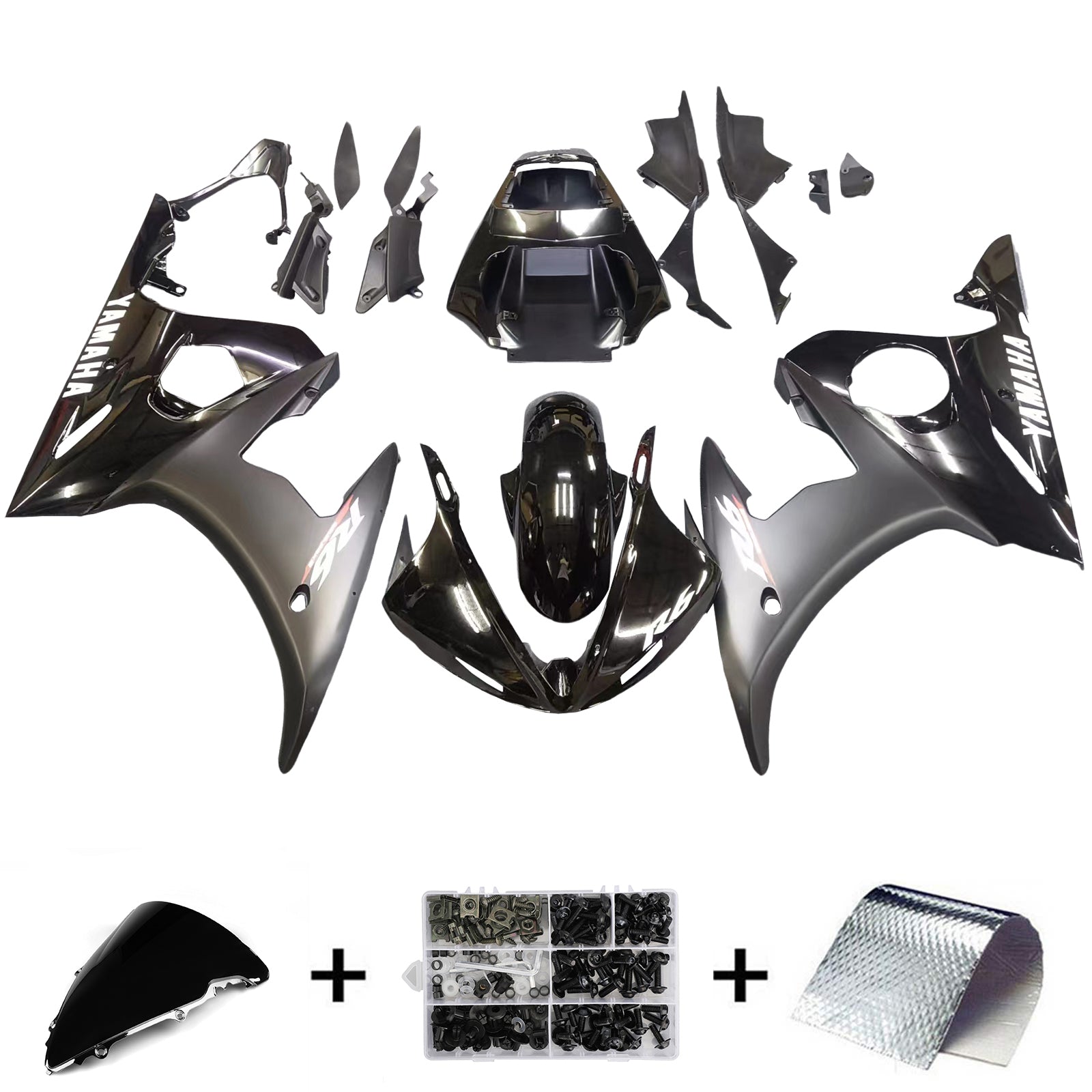 Amotopart 2003-2004 Yamaha R6 & 2006-2009 YZF R6S Kit de carénage noir mat