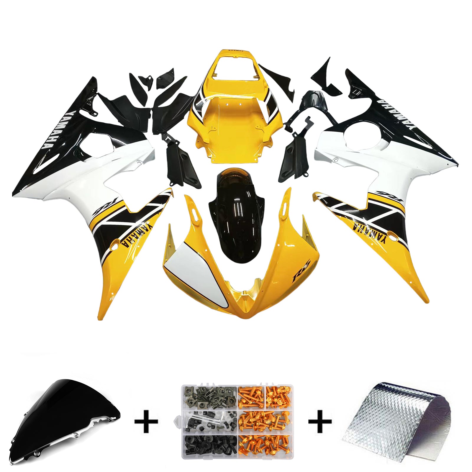 Amotopart 2003-2004 Yamaha R6 & 2006-2009 YZF R6S Kit de carénage jaune et blanc