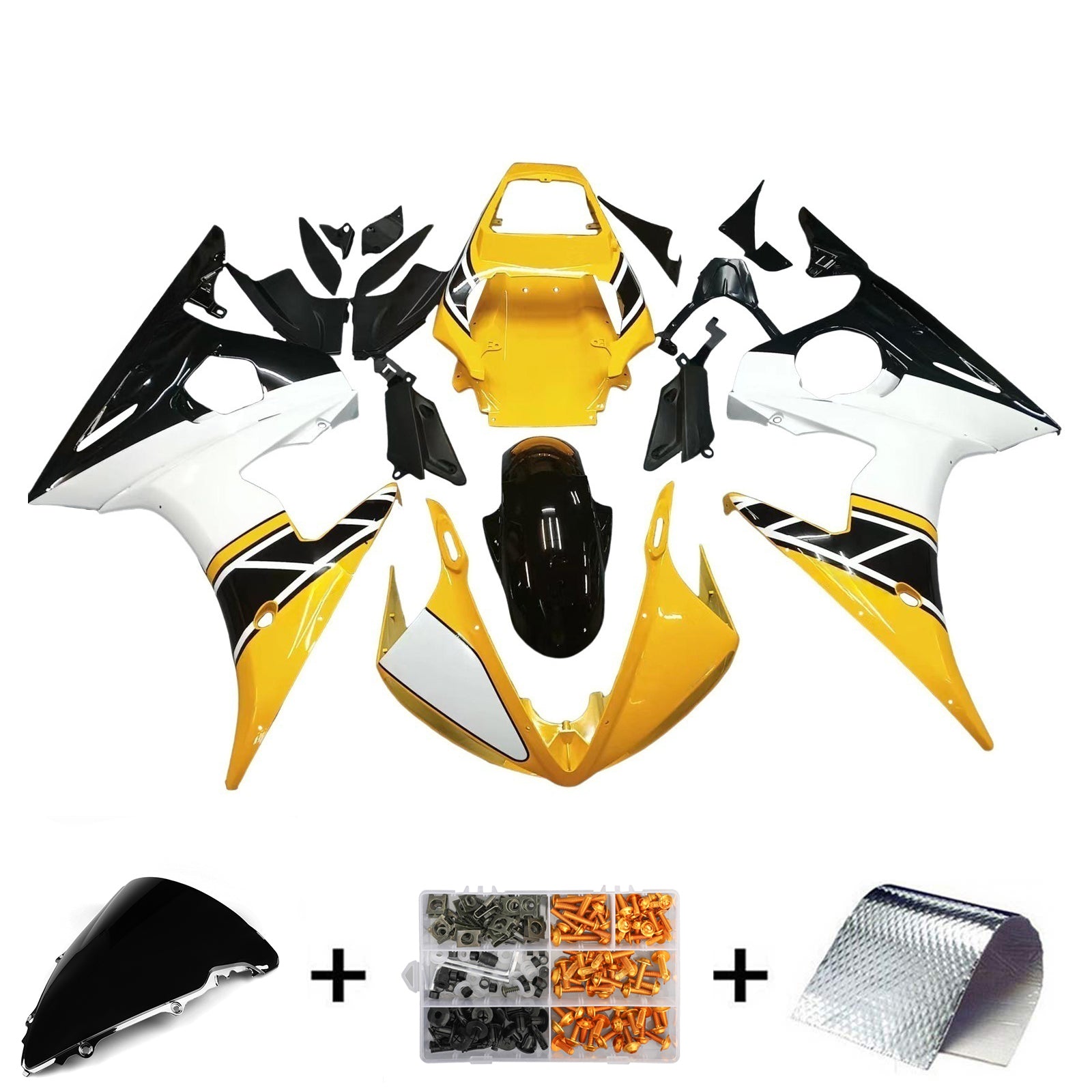 Amotopart 2003-2004 Yamaha R6 & 2006-2009 YZF R6S FAIRION Yellow & White Kit