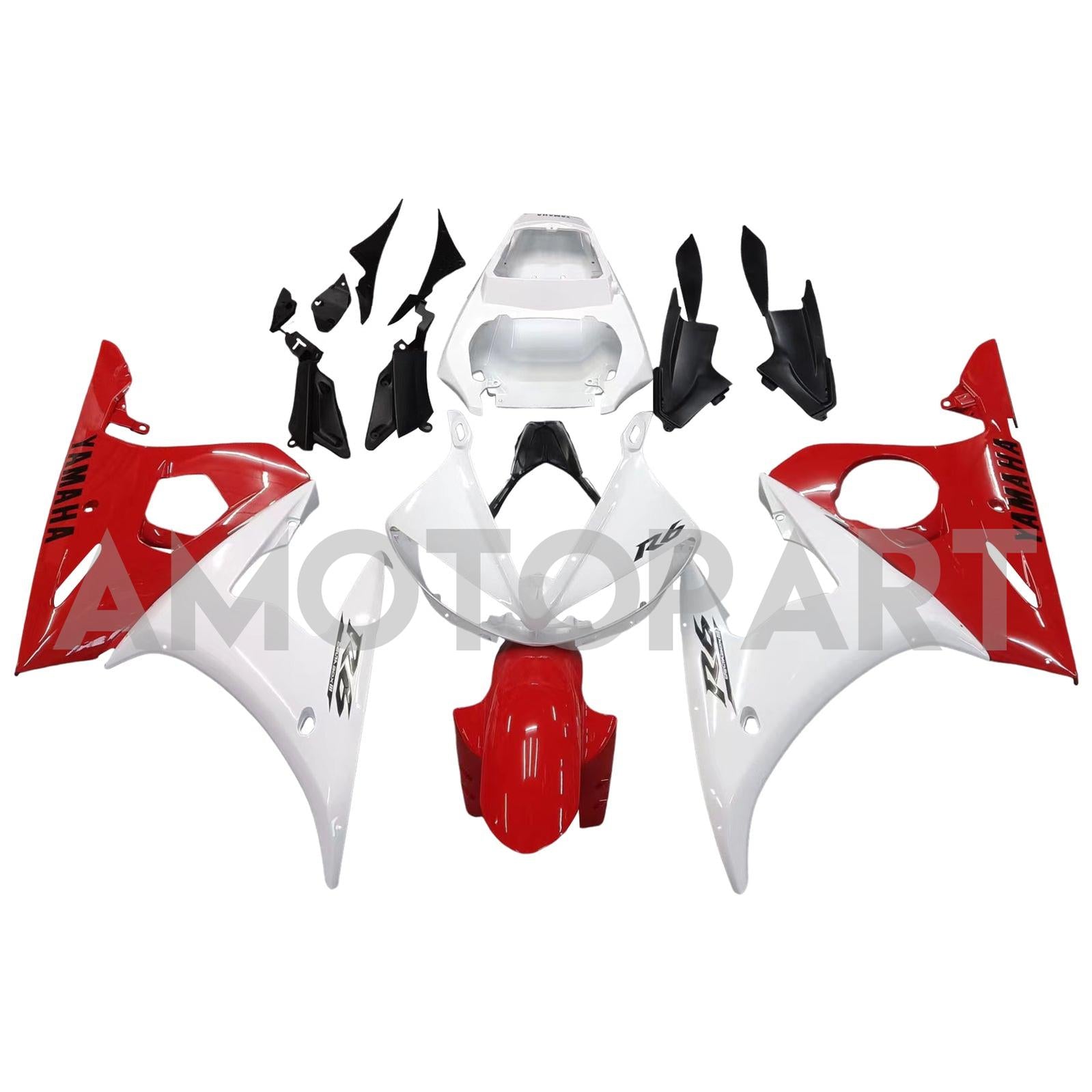 Amotopart 2005 Yamaha R6 Verkleidung Weiß&Rotes Kit
