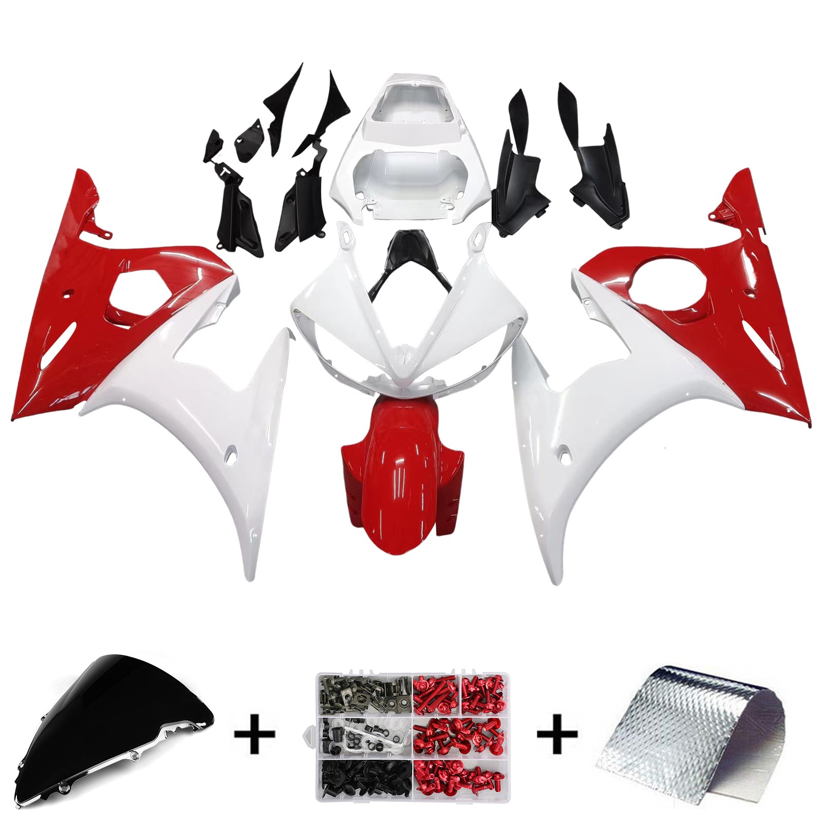 Amotopart 2003-2004 Yamaha R6 & 2006-2009 YZF R6S Zestaw owiewki Red Mix White