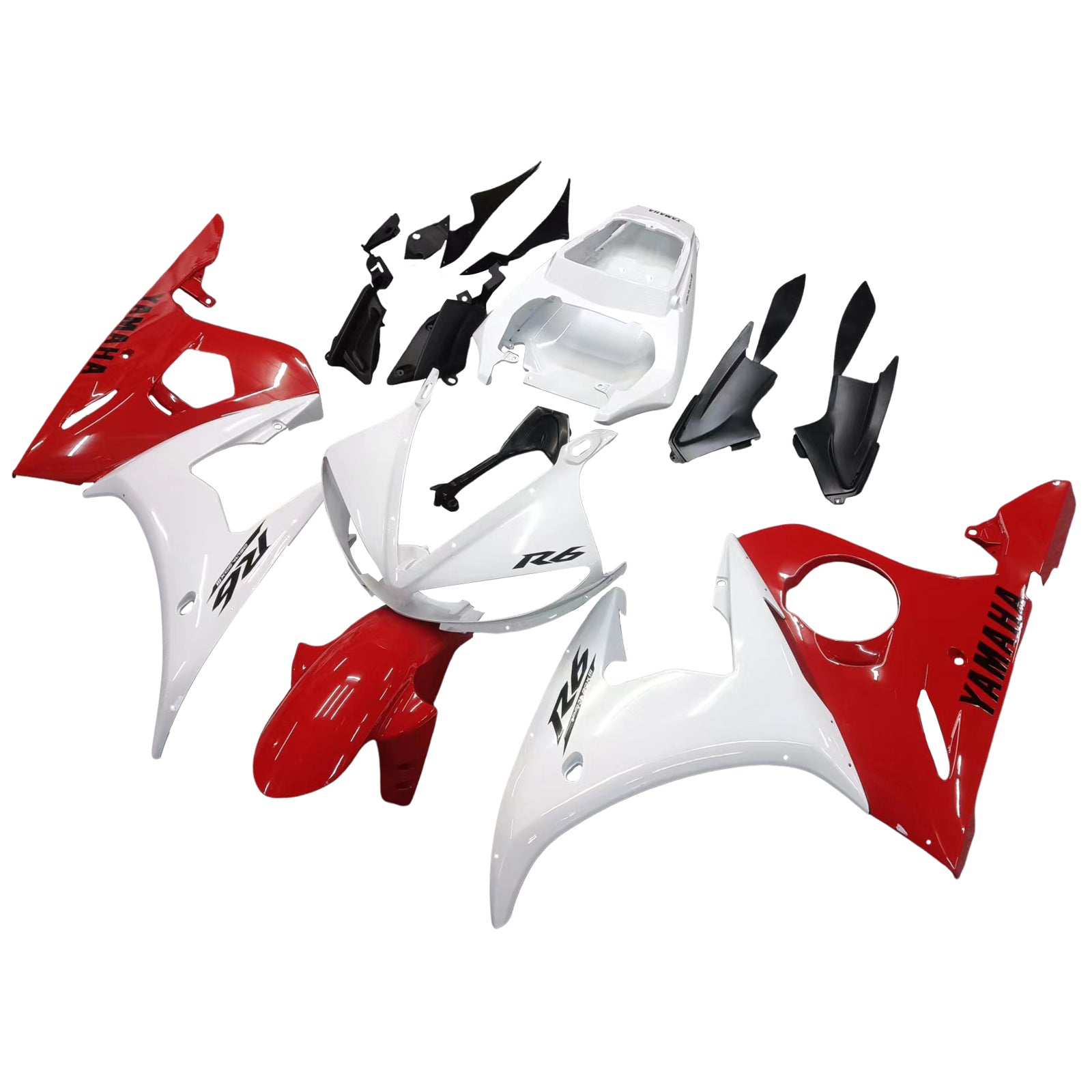 Amotopart 2003-2004 Yamaha R6 & 2006-2009 YZF R6S Kit de carénage rouge mélange blanc