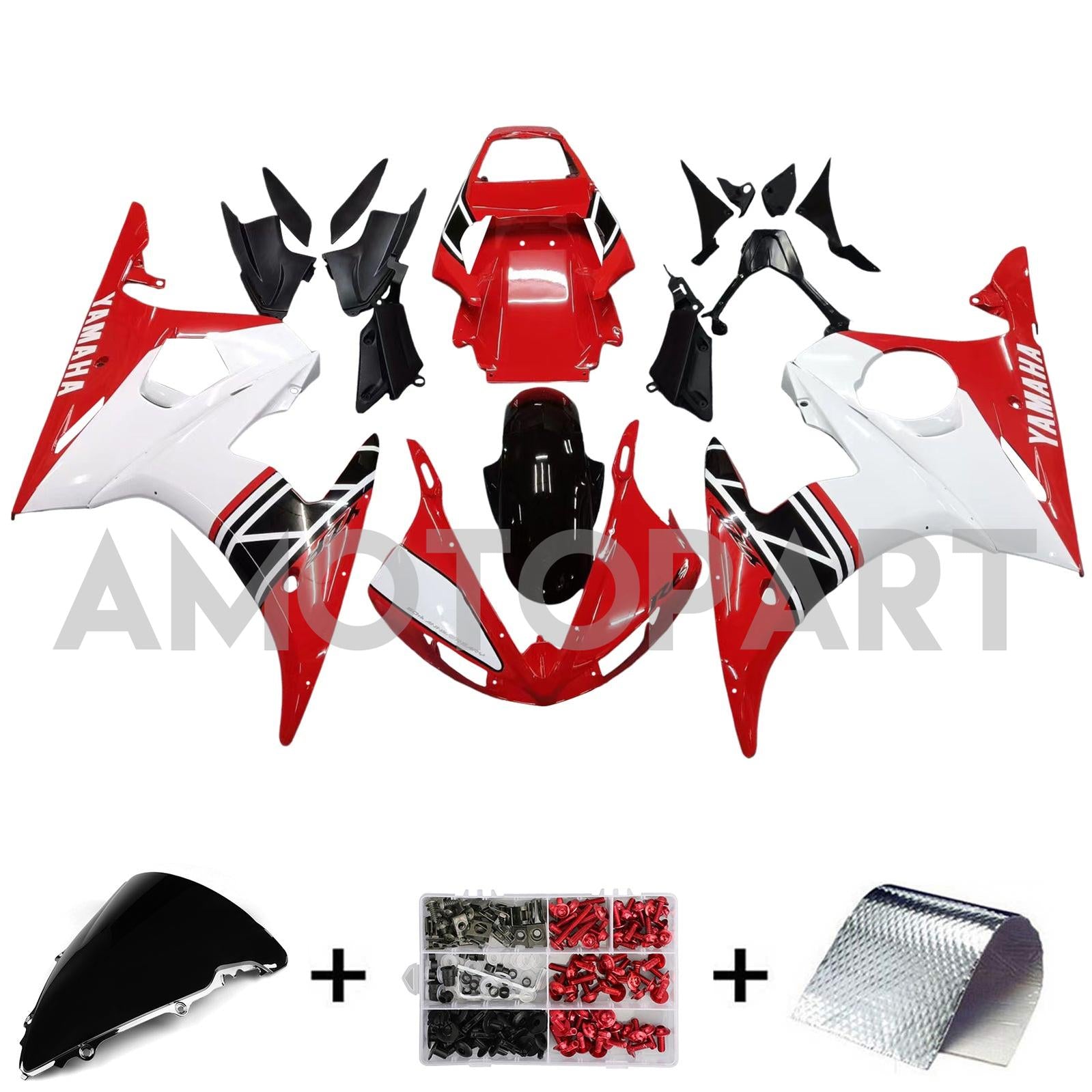 Amotopart 2003-2004 Yamaha R6 & 2006–2009 YZF R6S Verkleidung weiß&Schwarzes Kit