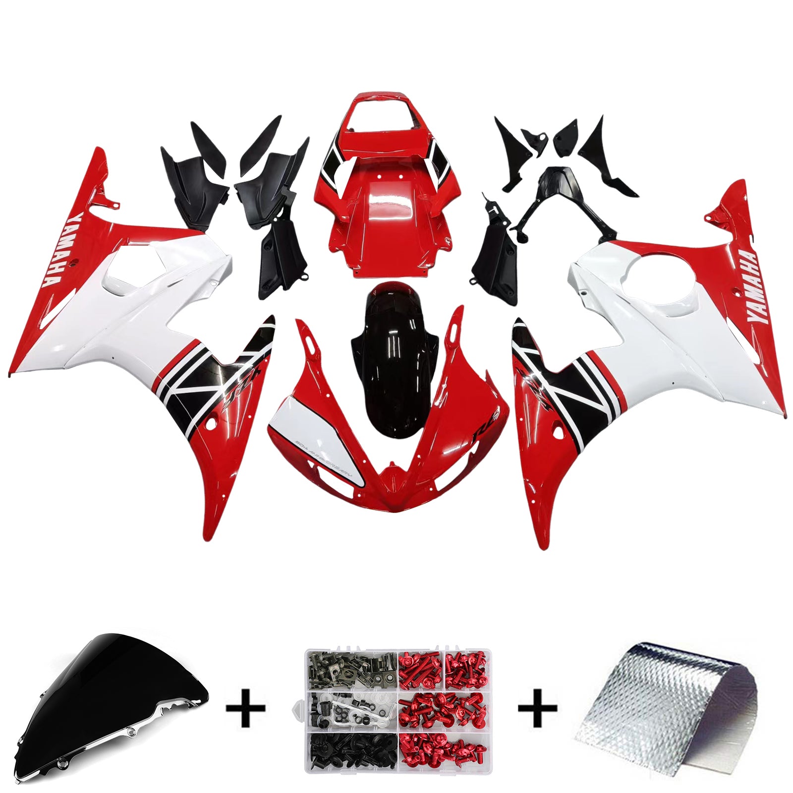 Amotopart 2003-2004 Yamaha R6 & 2006-2009 YZF R6S Fairing White&Black Kit