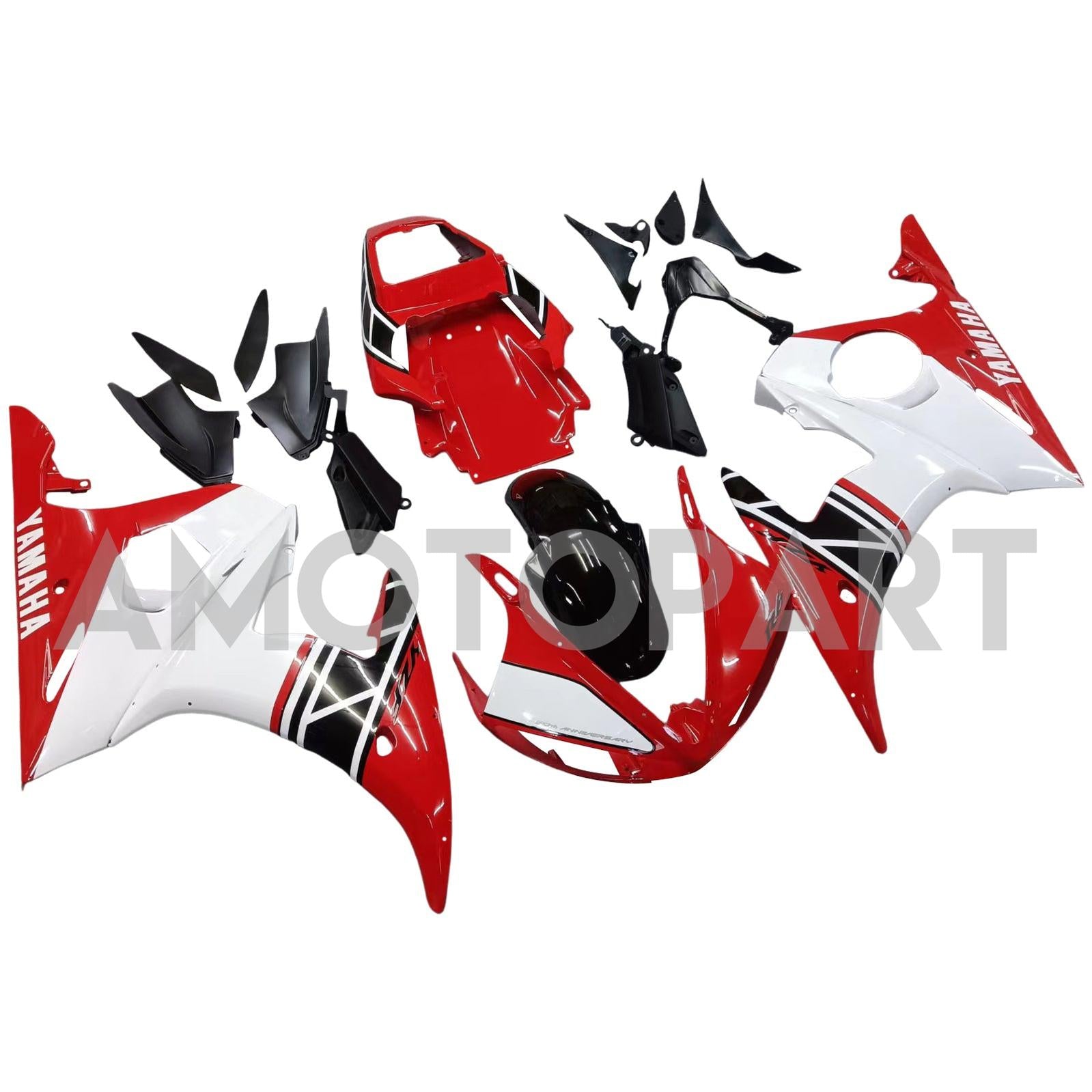 Amotopart 2003-2004 Yamaha R6 & 2006-2009 YZF R6S Fairing White & Black Kit