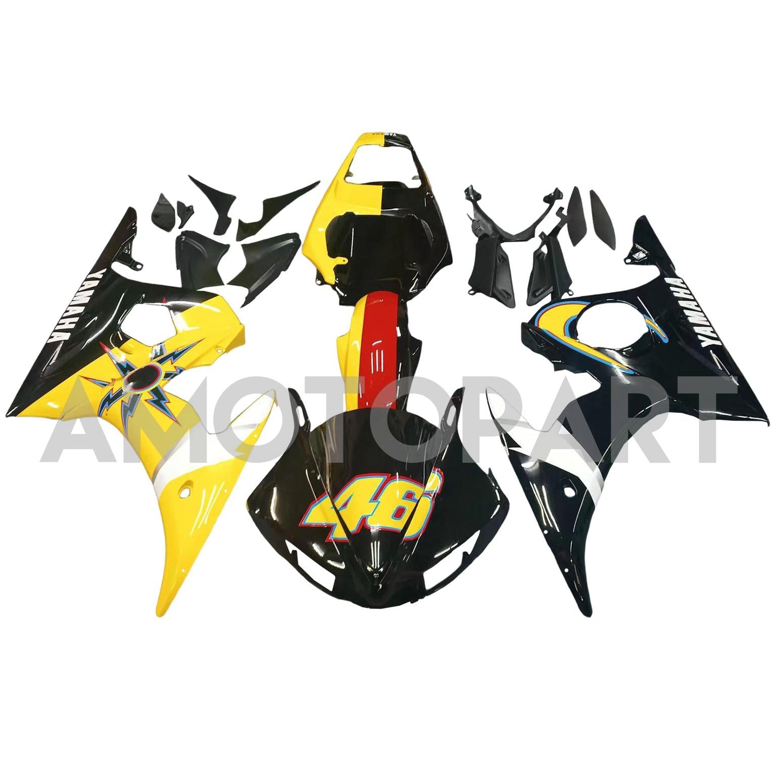 Amotopart 2003-2004 Yamaha R6 & 2006–2009 YZF R6S Verkleidung Mehrfarbig Nummer 46 Kit