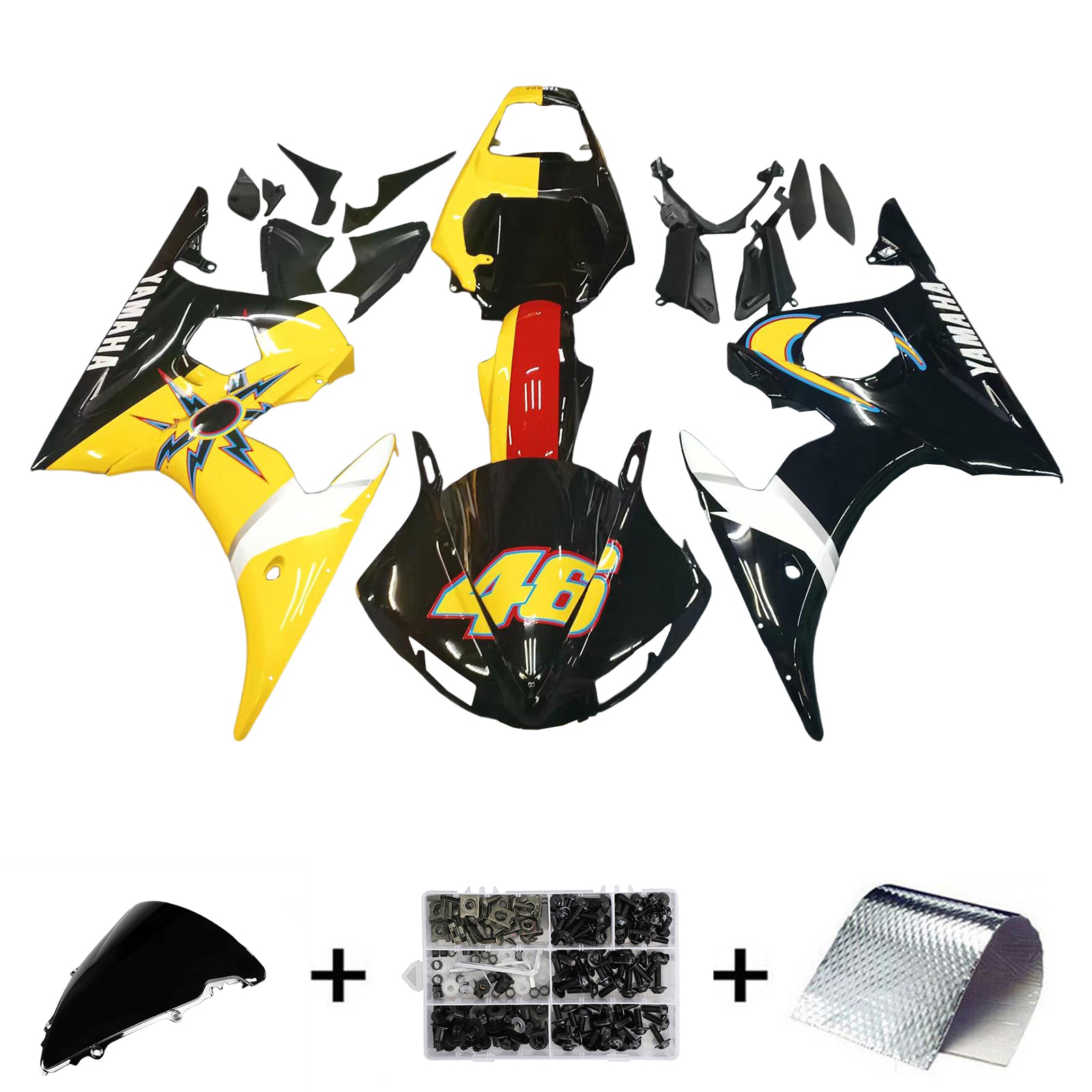 Amotopart 2003-2004 Yamaha R6 & 2006-2009 YZF R6S Kit de carénage multicolore numéro 46