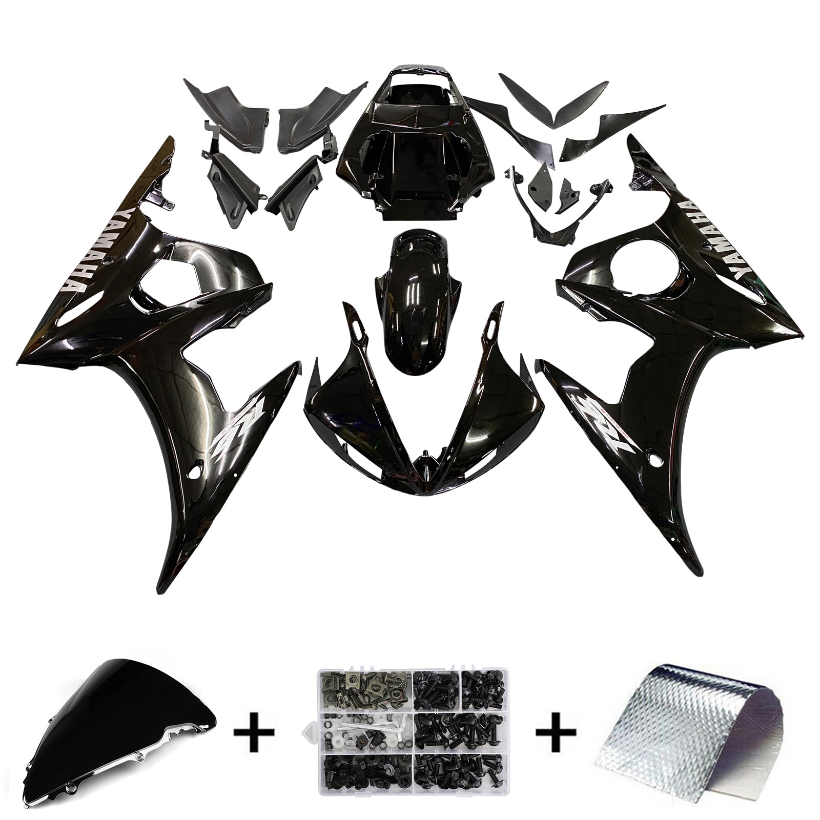 Amotopart 2003-2004 Yamaha R6 & 2006-2009 YZF R6S Fairing G-Black Kit