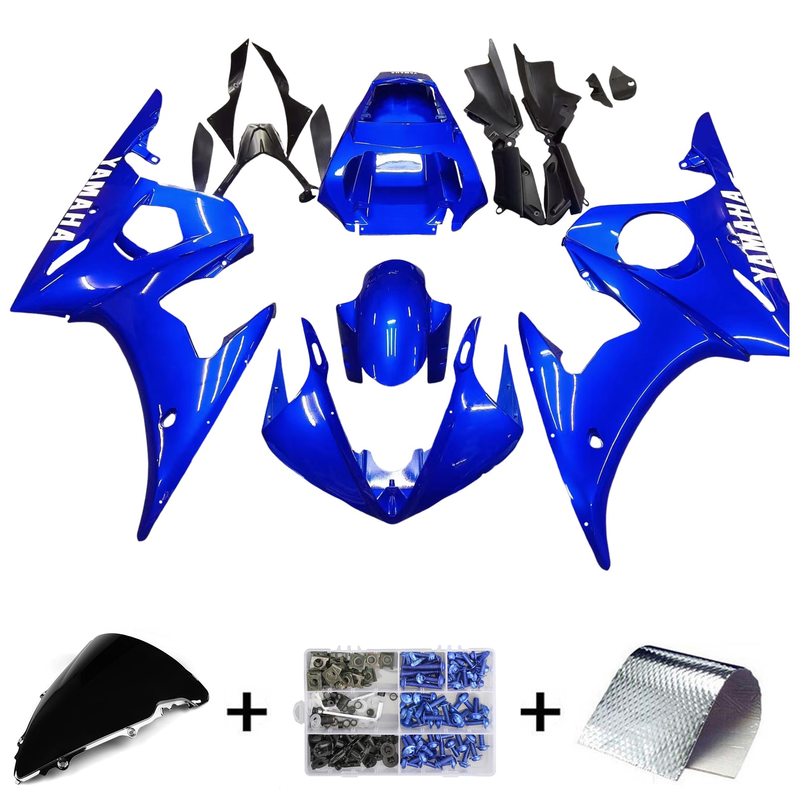 Amotopart 2003-2004 Yamaha R6 & 2006-2009 YZF R6S Kit de carénage bleu