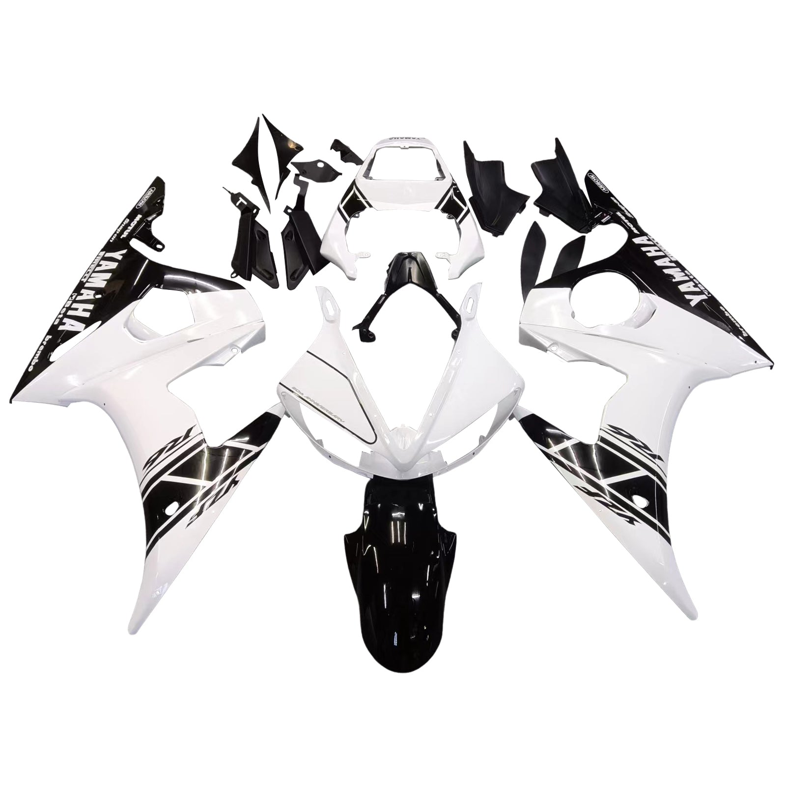 Amotopart 2003-2004 Yamaha R6 & 2006-2009 YZF R6S Kit de carénage blanc et noir