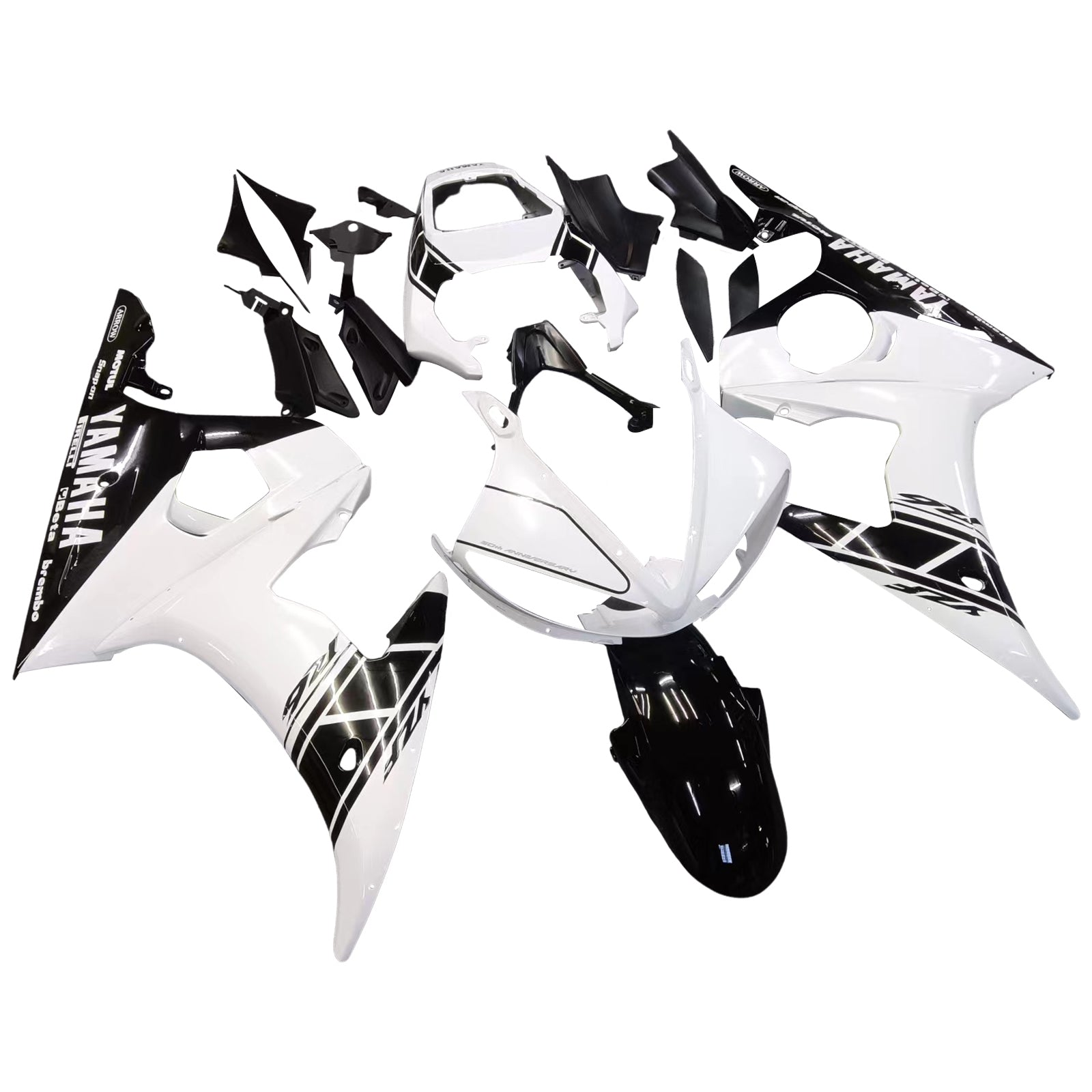 Amotopart 2003-2004 Yamaha R6 & 2006-2009 YZF R6S Fairing White&Black Color Kit