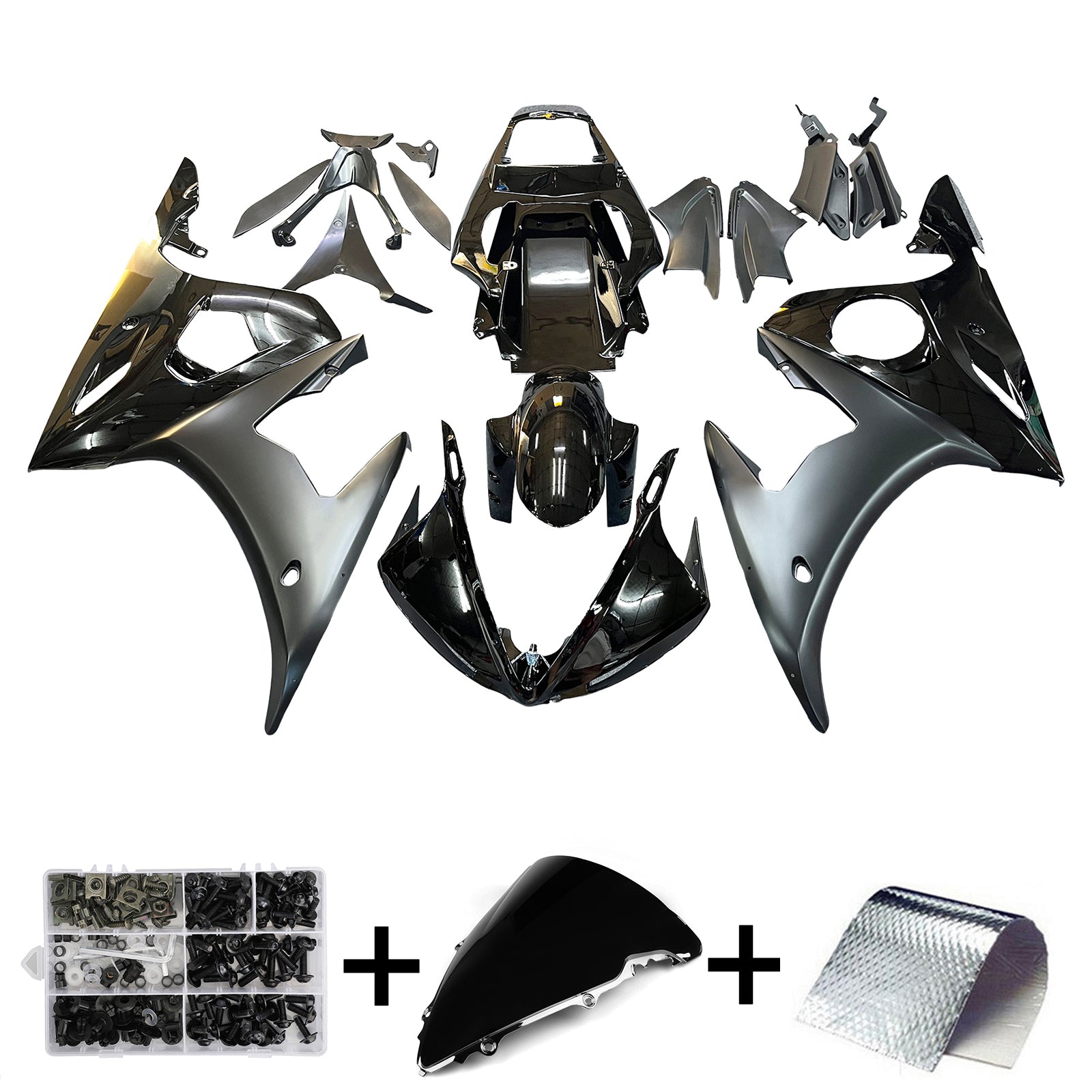 Amotopart 2003-2004 Yamaha YZF-R6 & 2006-2009 YZF R6S Black Fairing Kit