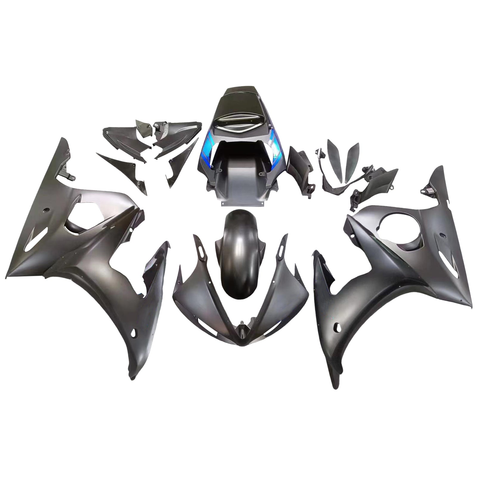 Amotopart ヤマハ YZF 600 R6 2003-2004 R6S 2006-2009 マットブラック ブルーロゴ付きフェアリングキット