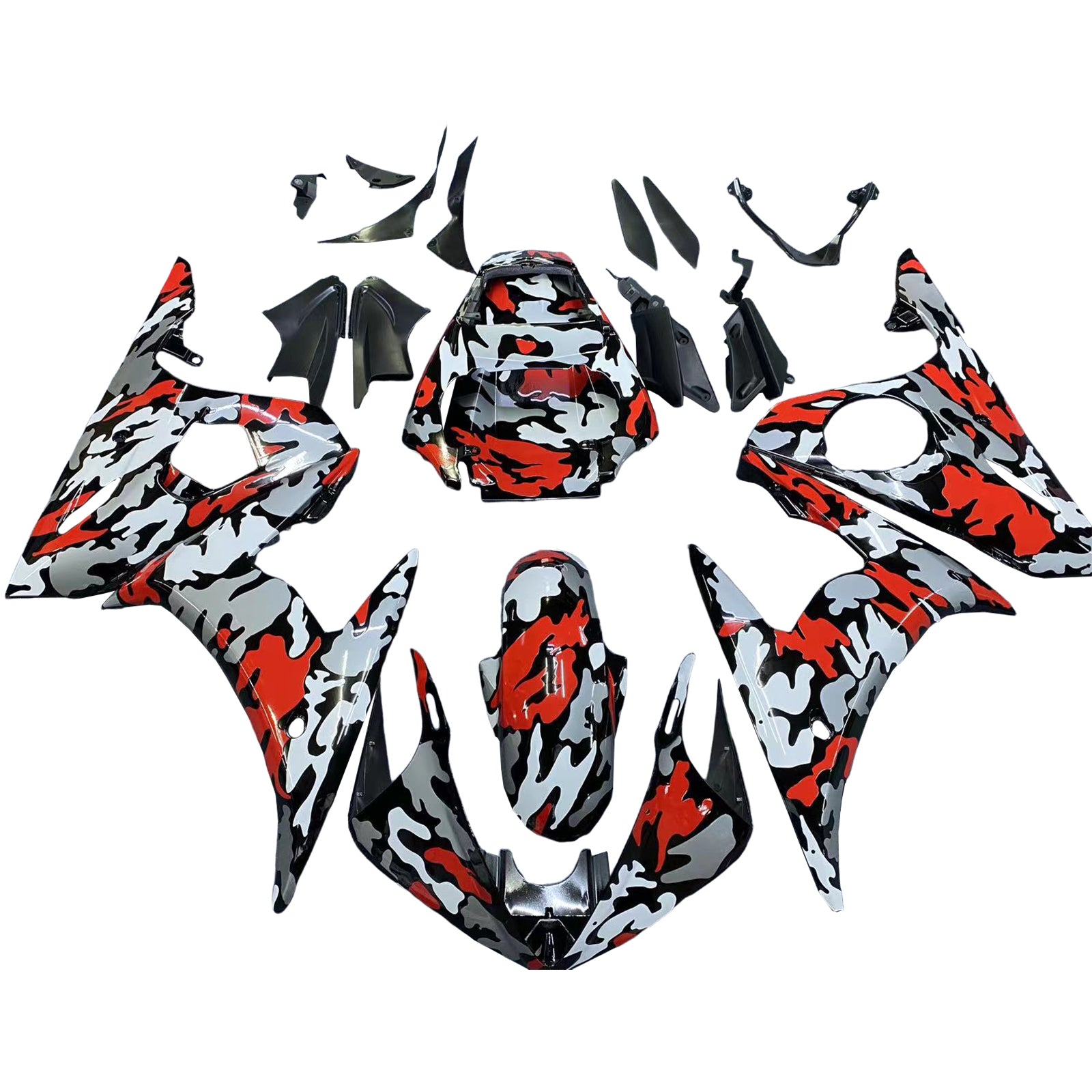 Amotopart Yamaha YZF 600 R6 2003-2004 R6S 2006-2009 Camouflage  Red Fairing Kit