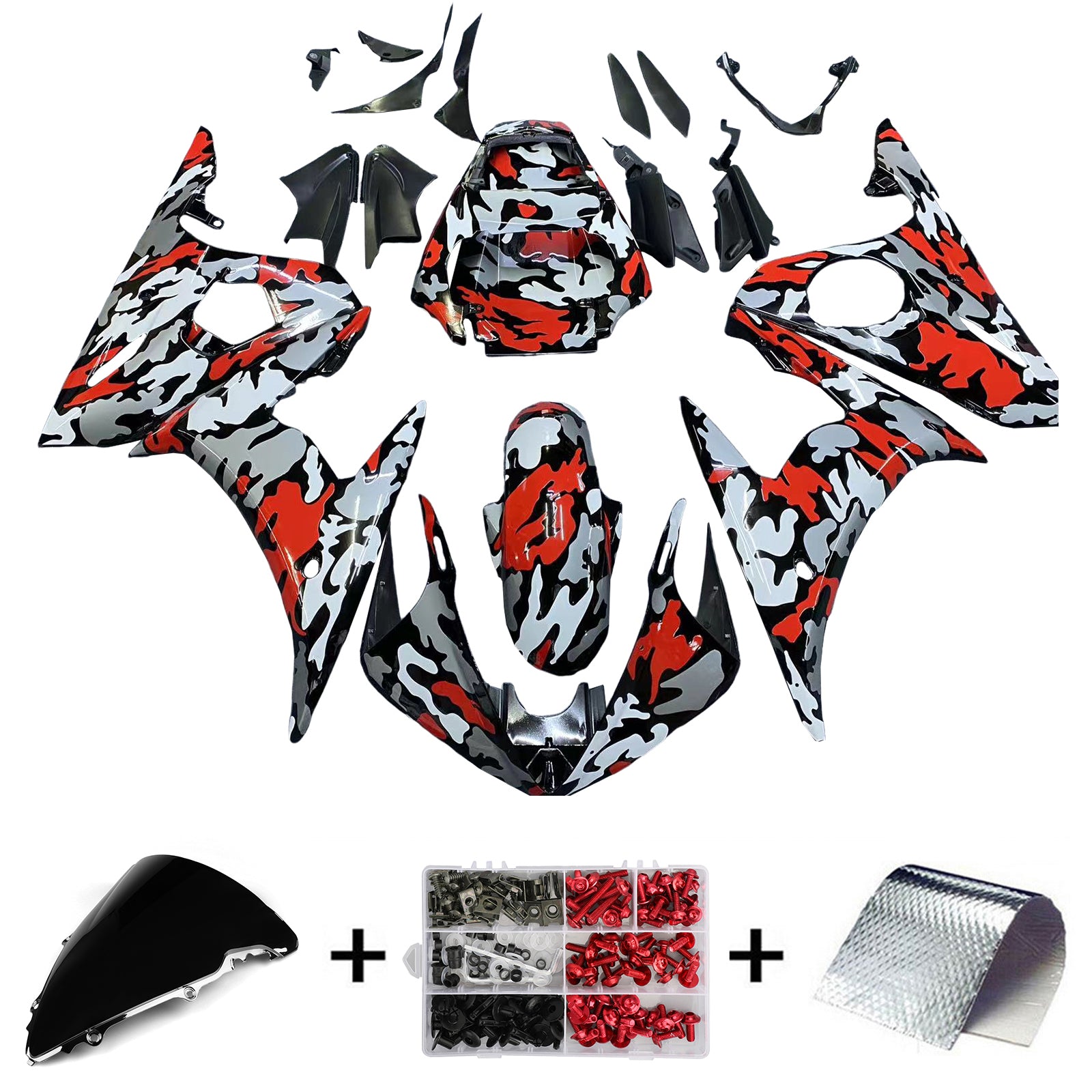 Amotopart Yamaha YZF 600 R6 2003-2004 R6S 2006-2009 Camouflage  Red Fairing Kit