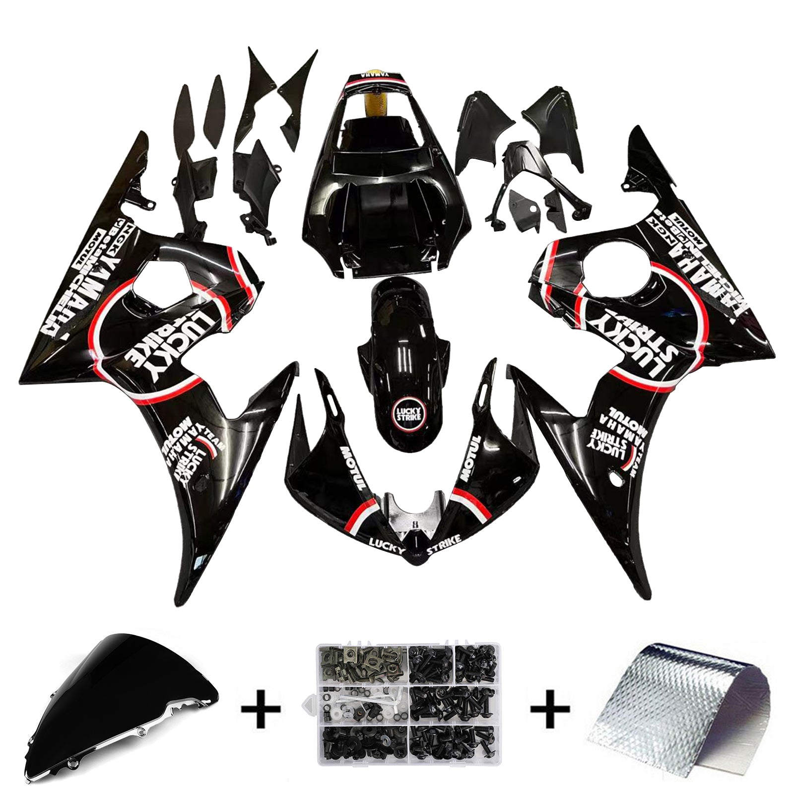 Amotopart Yamaha 2003-2004 YZF 600 R6 & 2006-2009 YZF R6S Black Fairing Kit