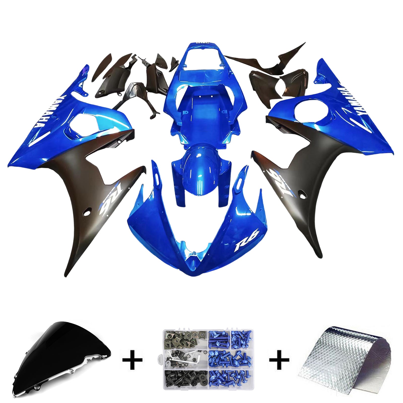 Amotopart Yamaha 2003-2004 YZF 600 R6 & 2006-2009 YZF R6S Blue&Black Fairing