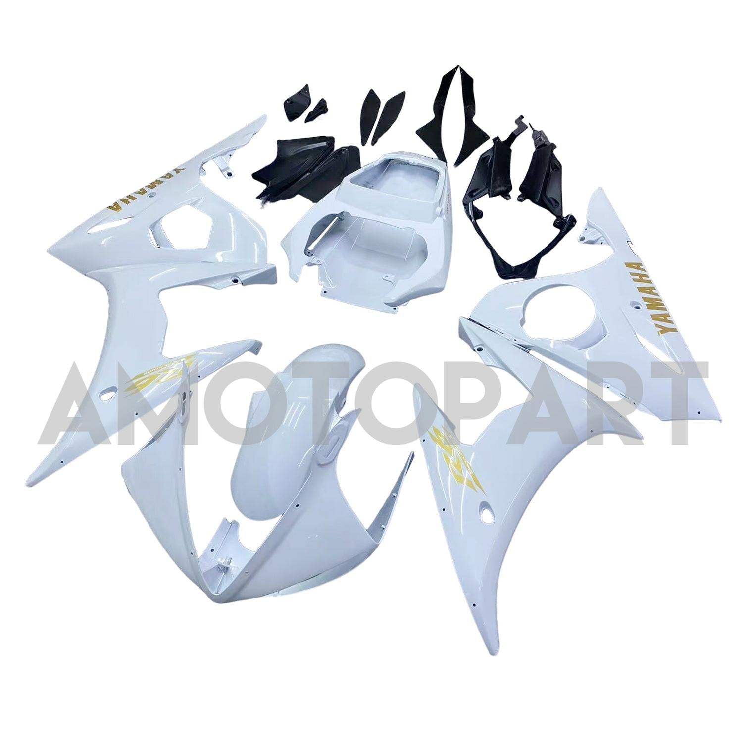 Amotopart 2003-2004 Yamaha R6 i 2006-2009 YZF R6S Fairing White & Gold Kit