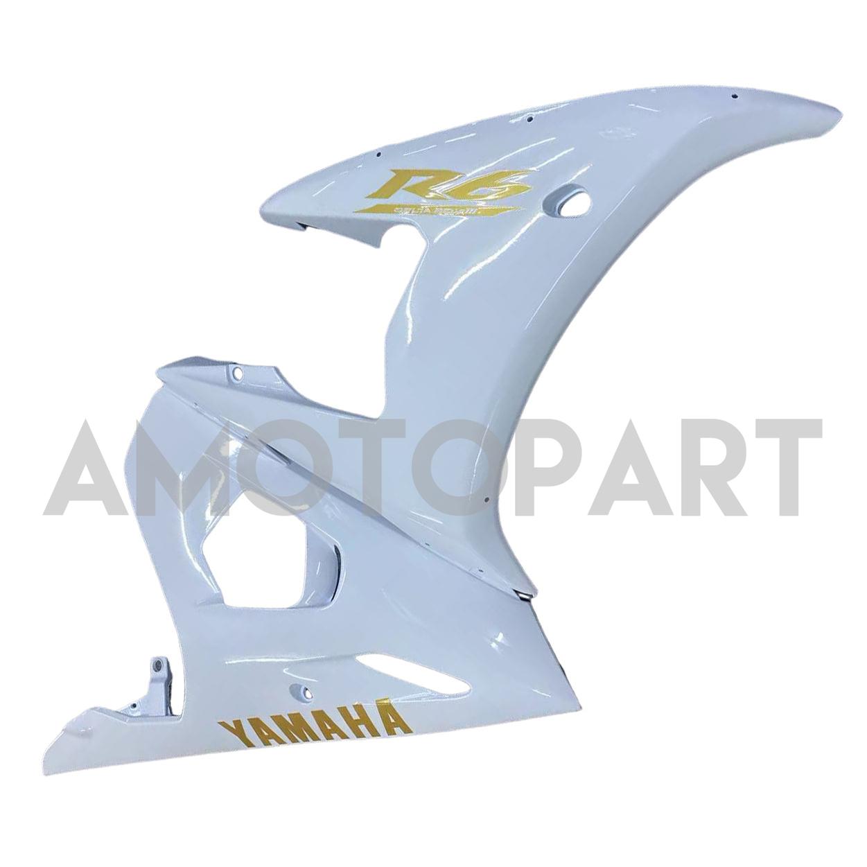 Amotopart 2003-2004 Yamaha R6 i 2006-2009 YZF R6S Fairing White & Gold Kit