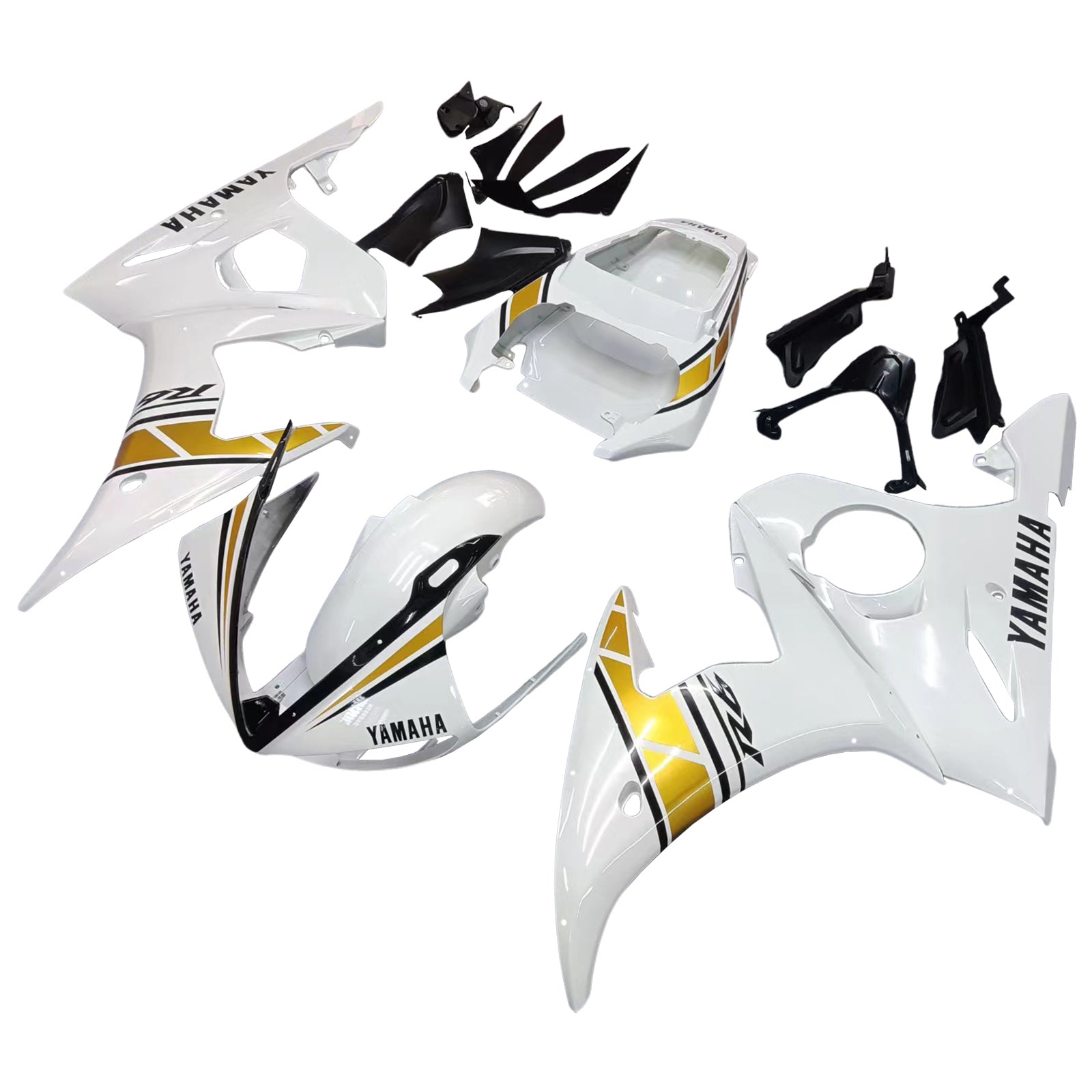 Amotopart 2003-2004 YZF 600 R6 & 2006-2009 YZF R6S Yamaha White&Gold Fairing Kit