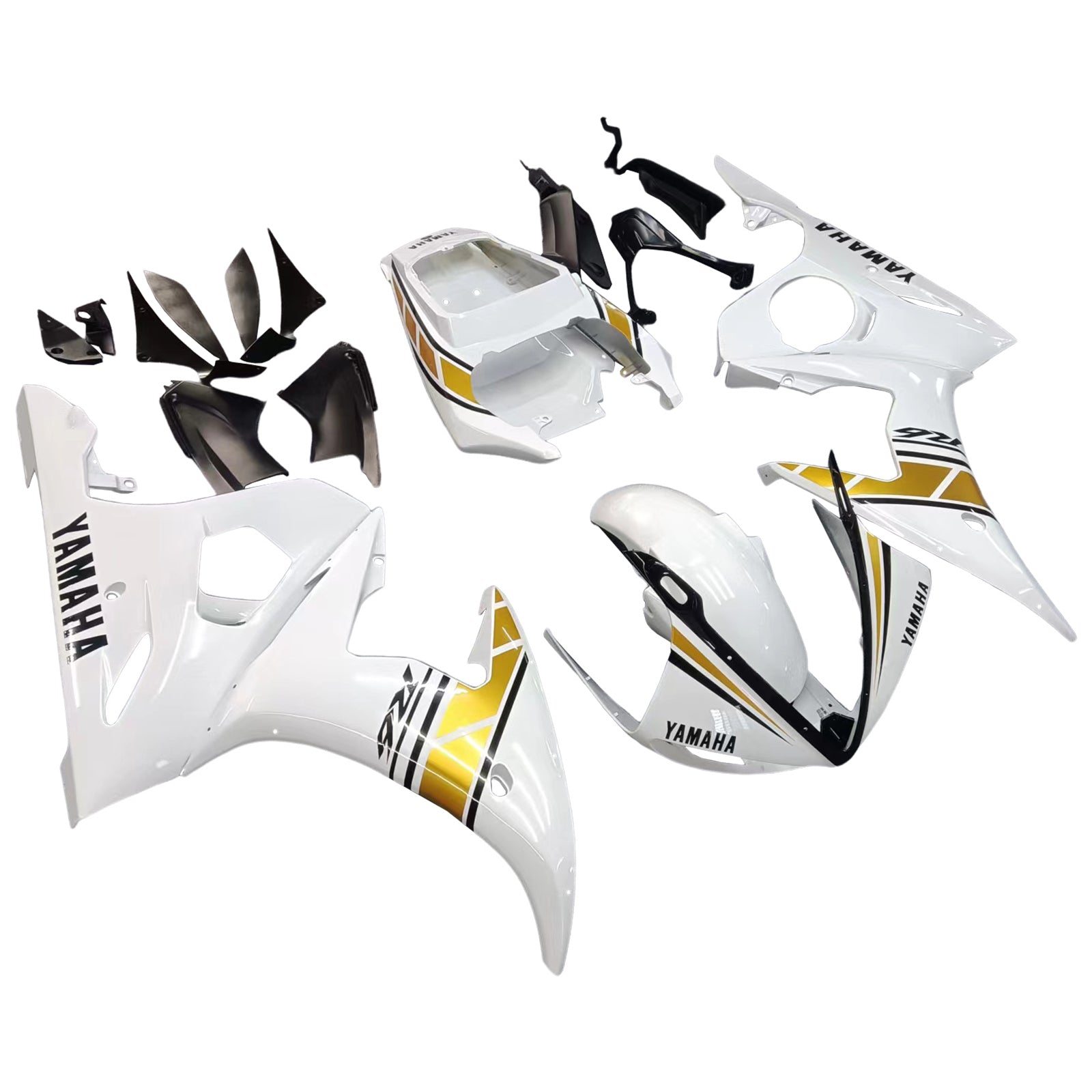 Amotopart 2003-2004 YZF 600 R6 y 2006-2009 YZF R6S Yamaha Kit de carenado blanco y dorado