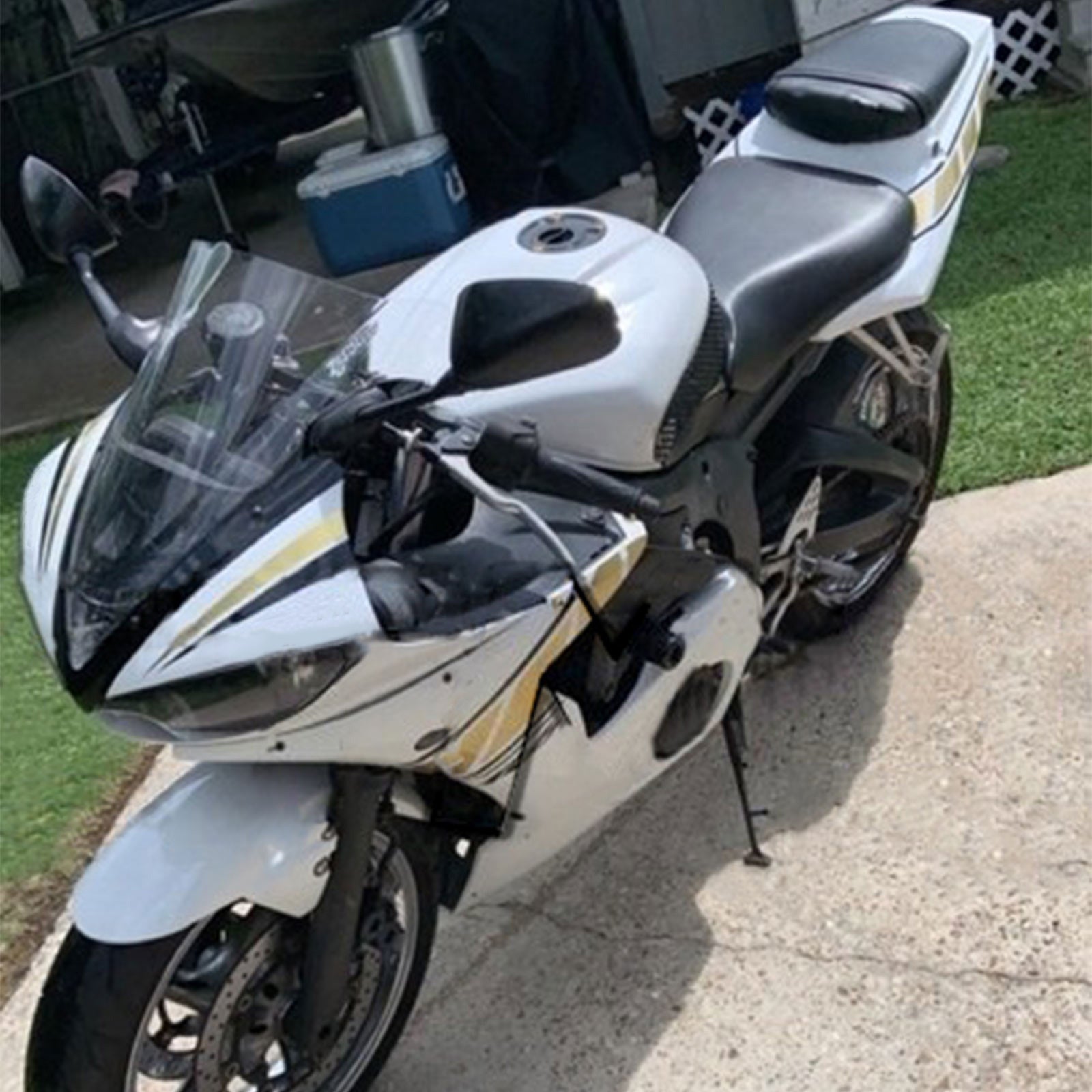 Amotopart 2003-2004 YZF 600 R6 & 2006-2009 YZF R6S ヤマハ ホワイト&ゴールド フェアリングキット