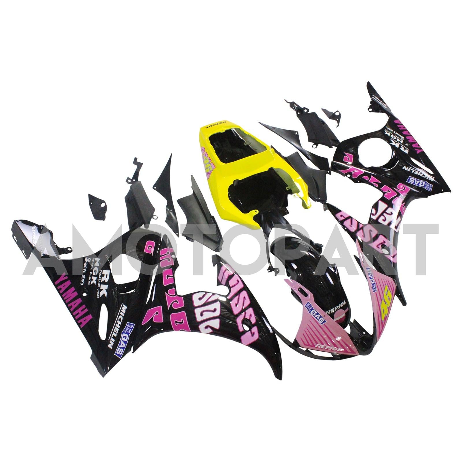 Amotopart Yamaha 2003-2004 YZF 600 R6 & 2006-2009 YZF R6S Black Pink Fairing Kit
