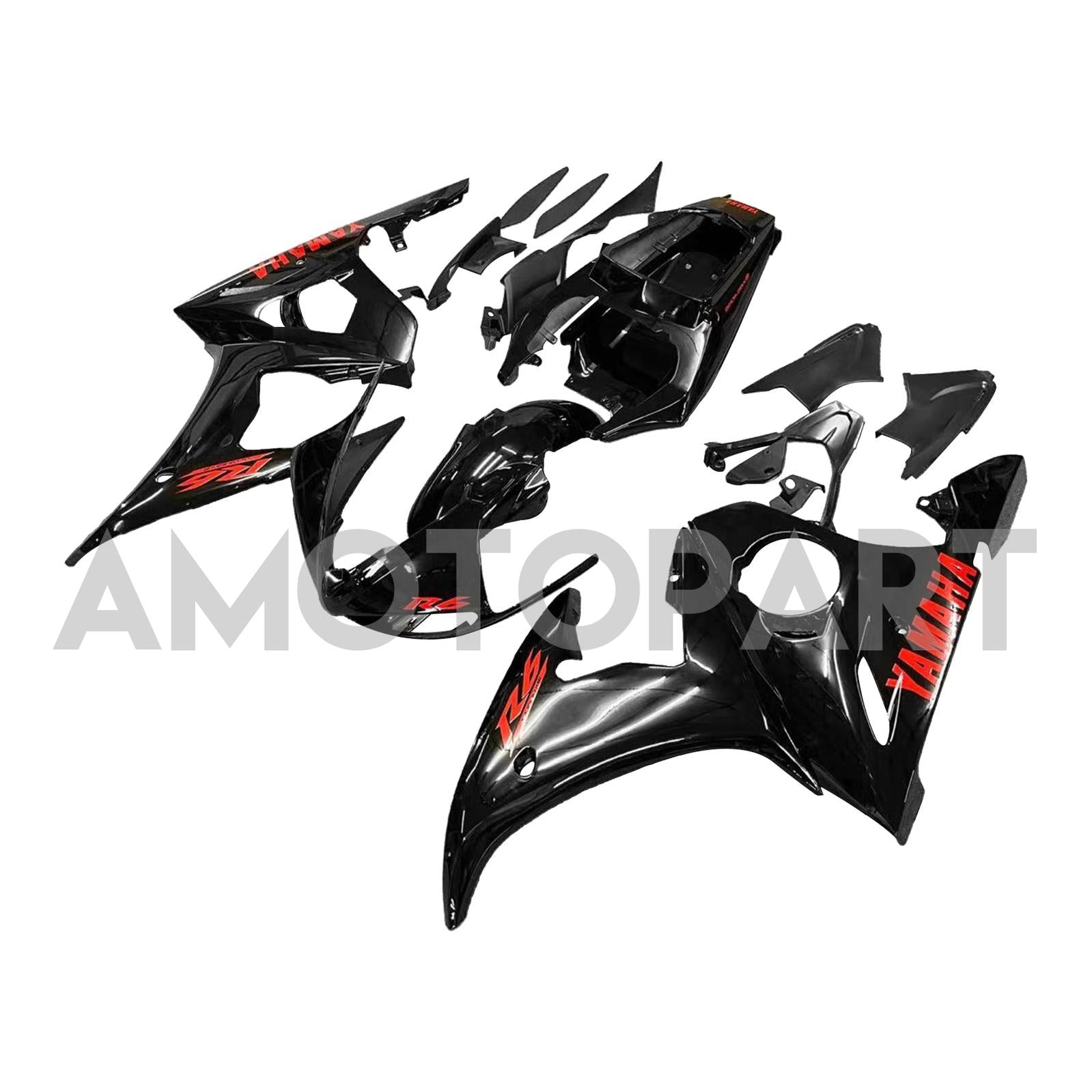 Amotopart Yamaha 2003-2004 YZF 600 R6 & 2006-2009 YZF R6S Black Fairing Kit