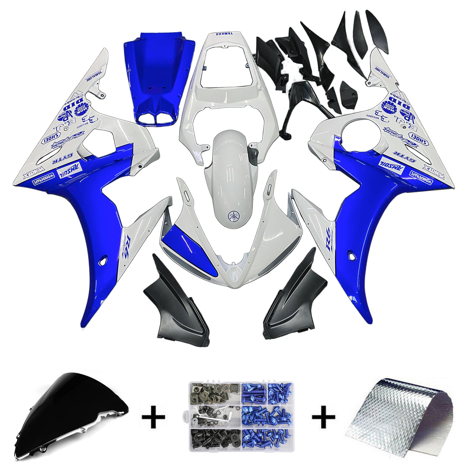 Amotopart Yamaha 2003-2004 YZF 600 R6 y 2006-2009 YZF R6S Kit de carenado azul blanco