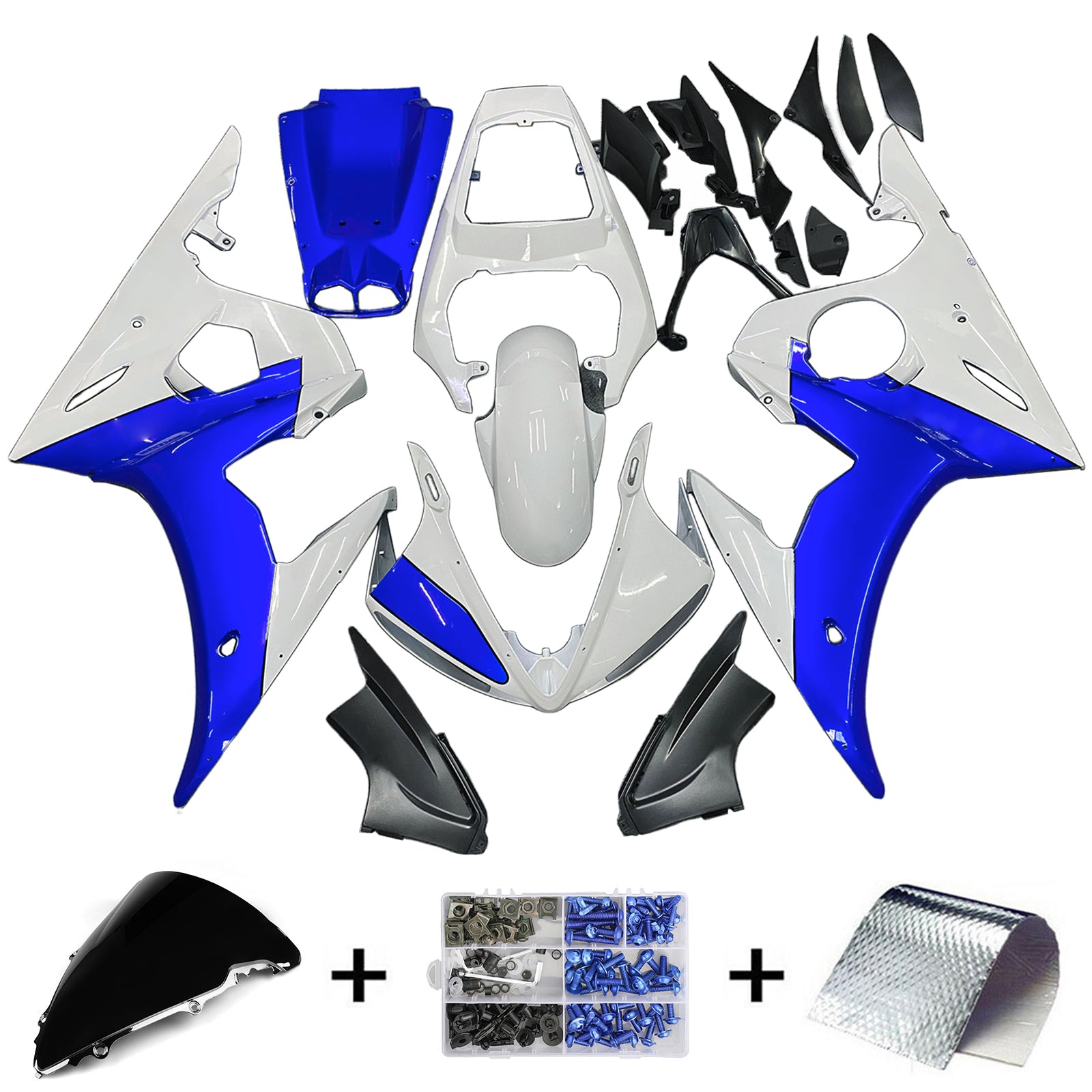 Amotopart Yamaha 2003-2004 YZF 600 R6 & 2006-2009 YZF R6S Blue White Fairing Kit