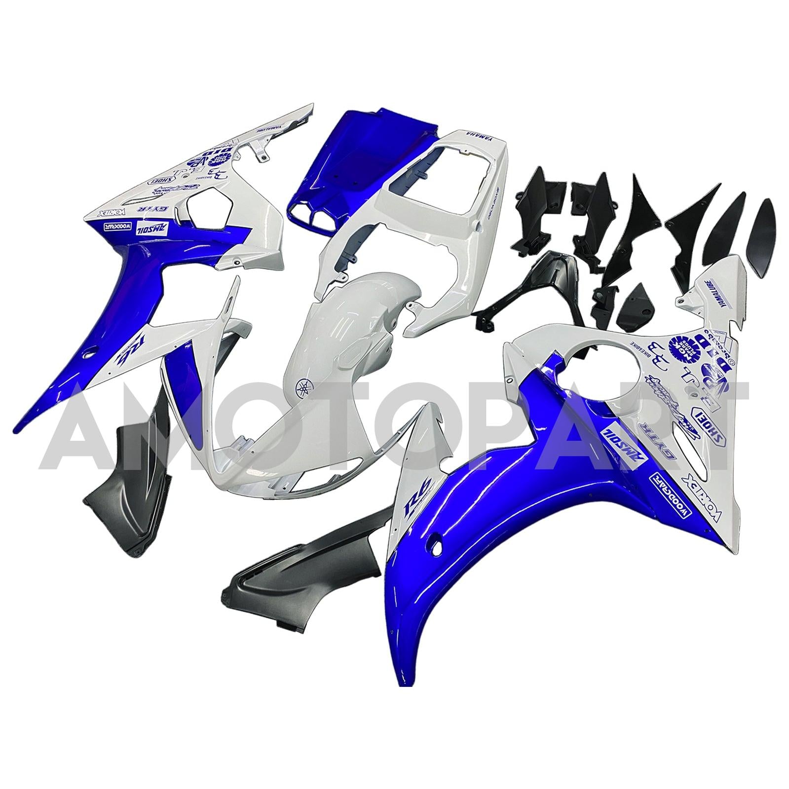 Amotopart Yamaha 2003-2004 YZF 600 R6 y 2006-2009 YZF R6S Kit de carenado azul blanco