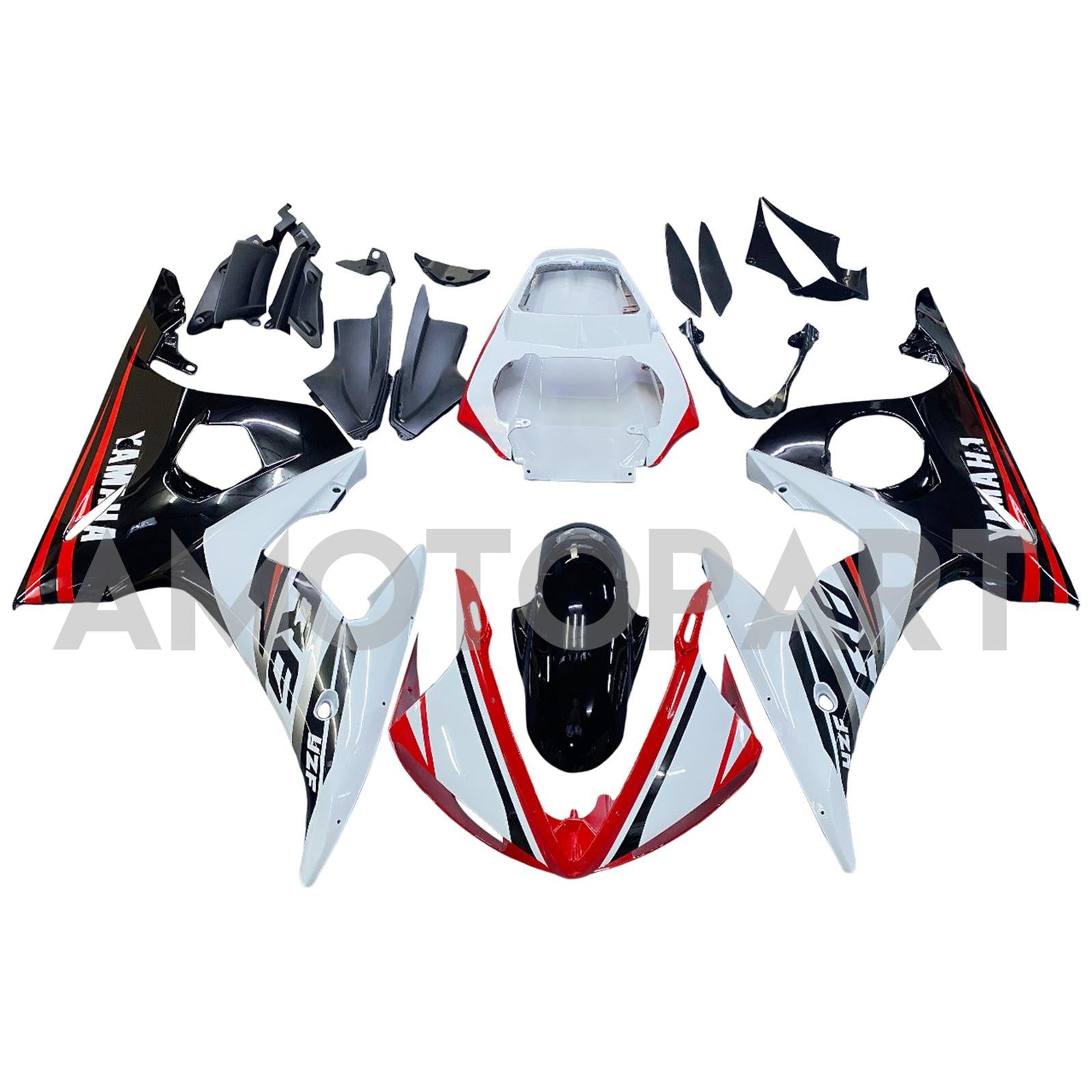 Amotopart 2003–2004 Yamaha YZF 600 R6 & 2006–2009 YZF R6S Weiß Schwarz Rot Verkleidungssatz