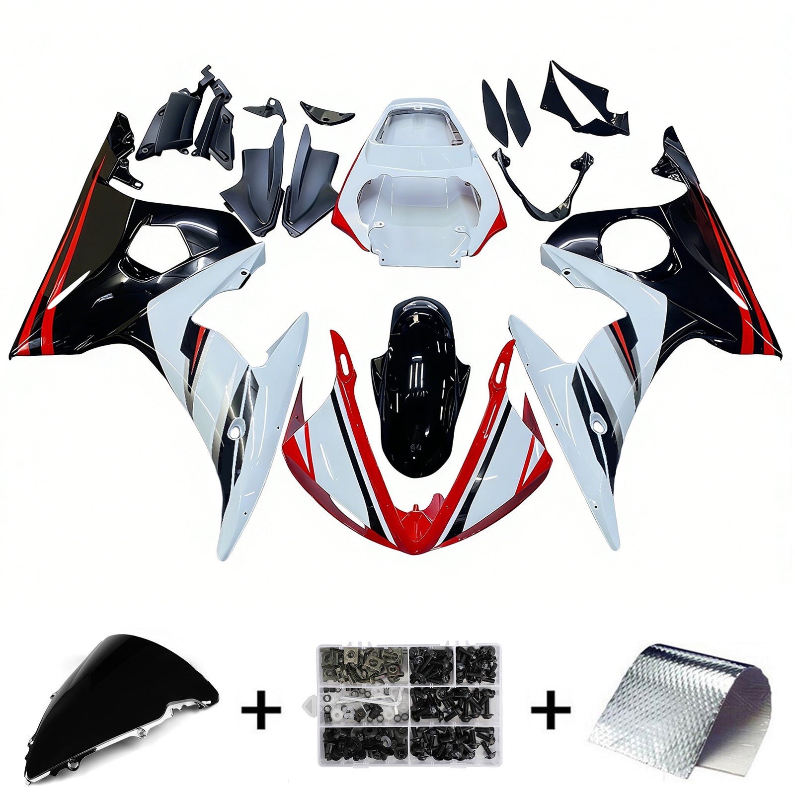 Amotopart 2003-2004 Yamaha YZF 600 R6 & 2006-2009 YZF R6S White Black Red Fairing Kit