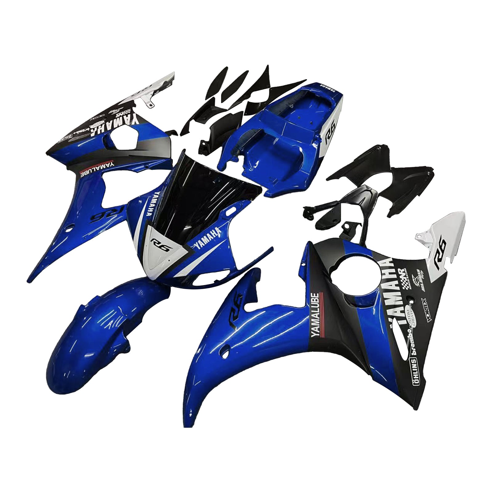 Blaues Verkleidungsset von Amotopart für Yamaha 2003–2004 YZF 600 R6 und 2006–2009 YZF R6S