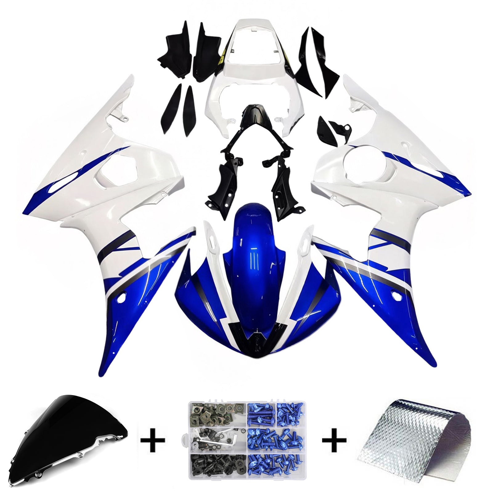 Amotopart 2005 Yamaha R6 Fairing White&Blue Color Kit